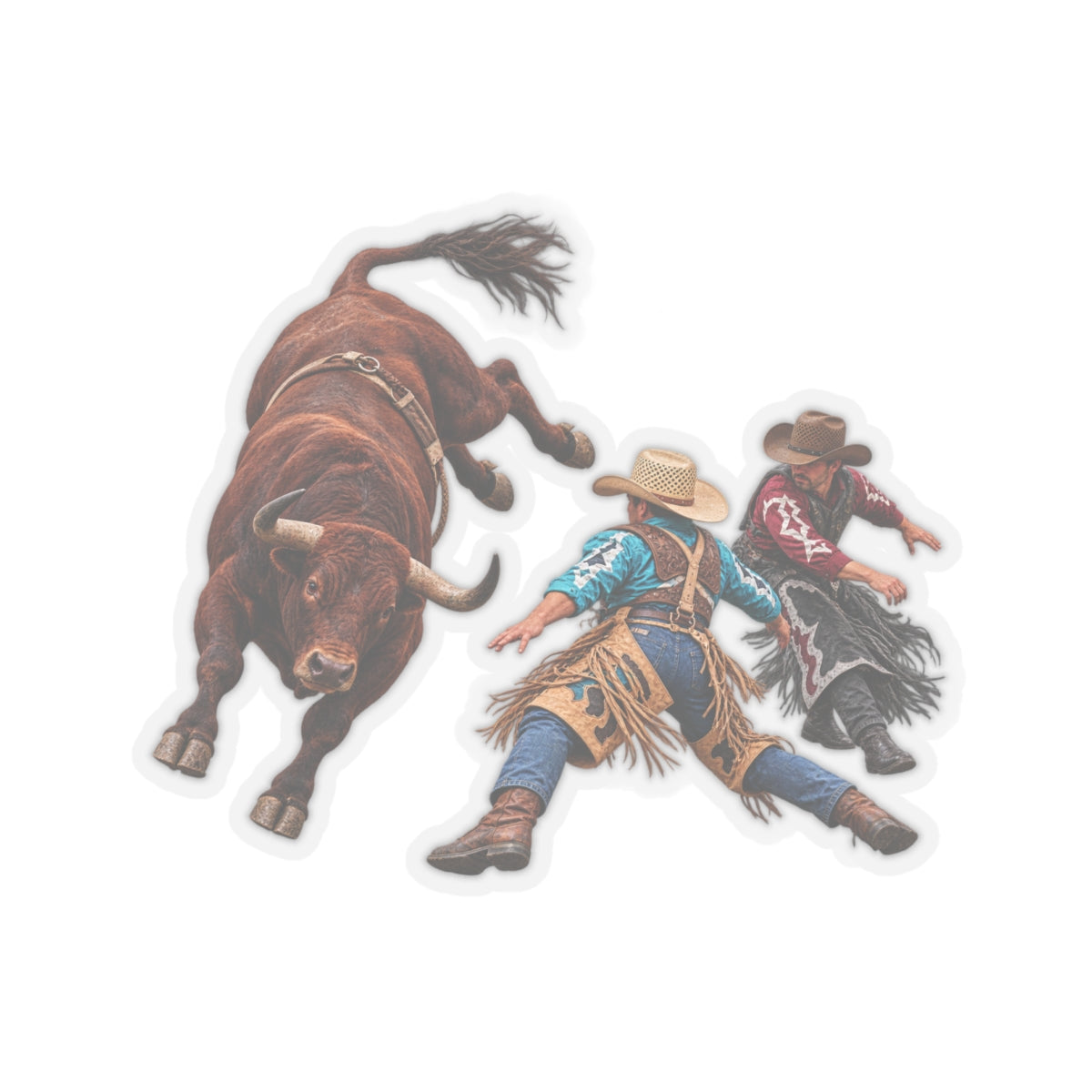 Kiss-Cut Stickers - Cowboys - Clowns and Brown Bull - without Text - 3D Transparent