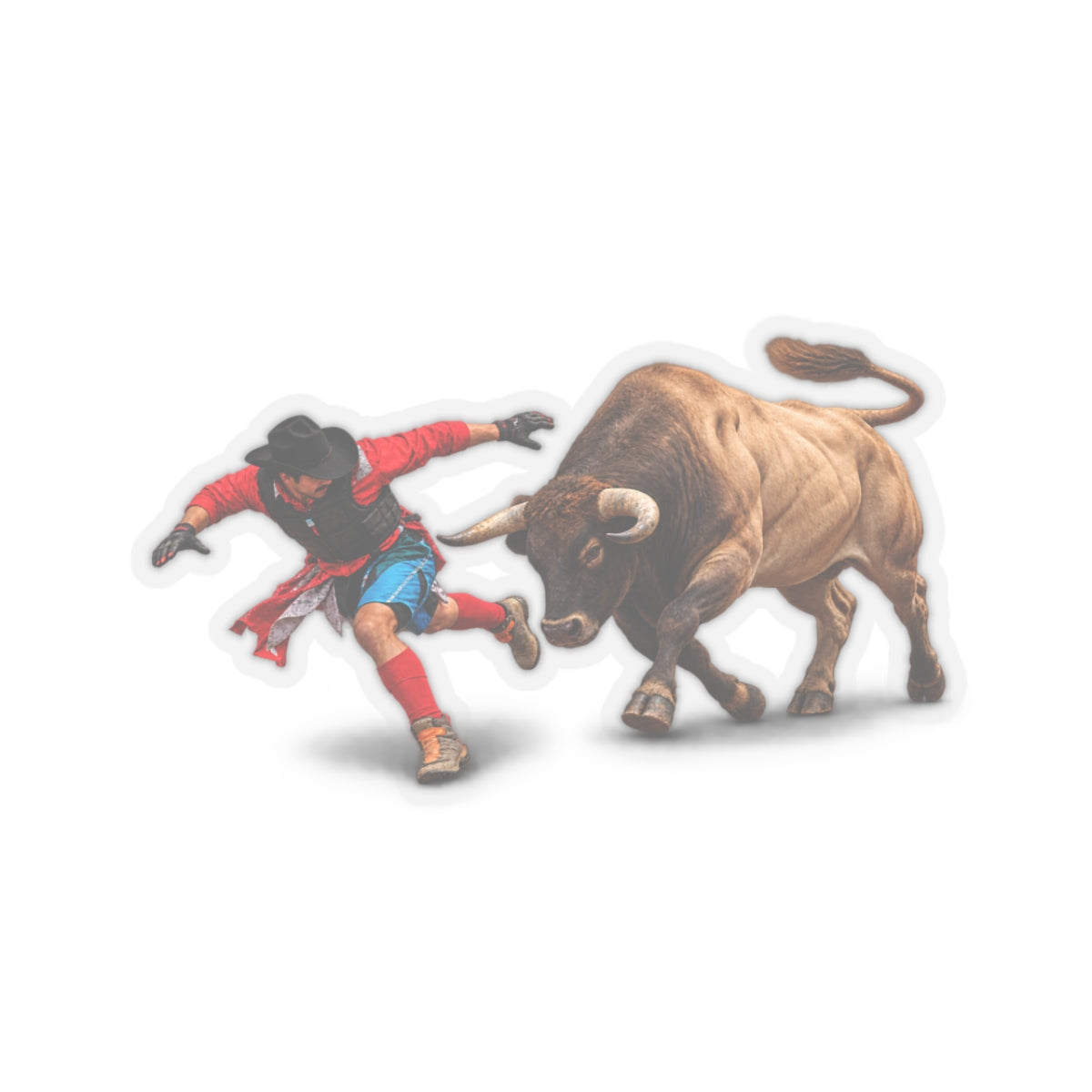 Kiss-Cut Stickers - Cowboys - Bull Chasing Clown - Ground Shadow - without Text - 3D Transparent