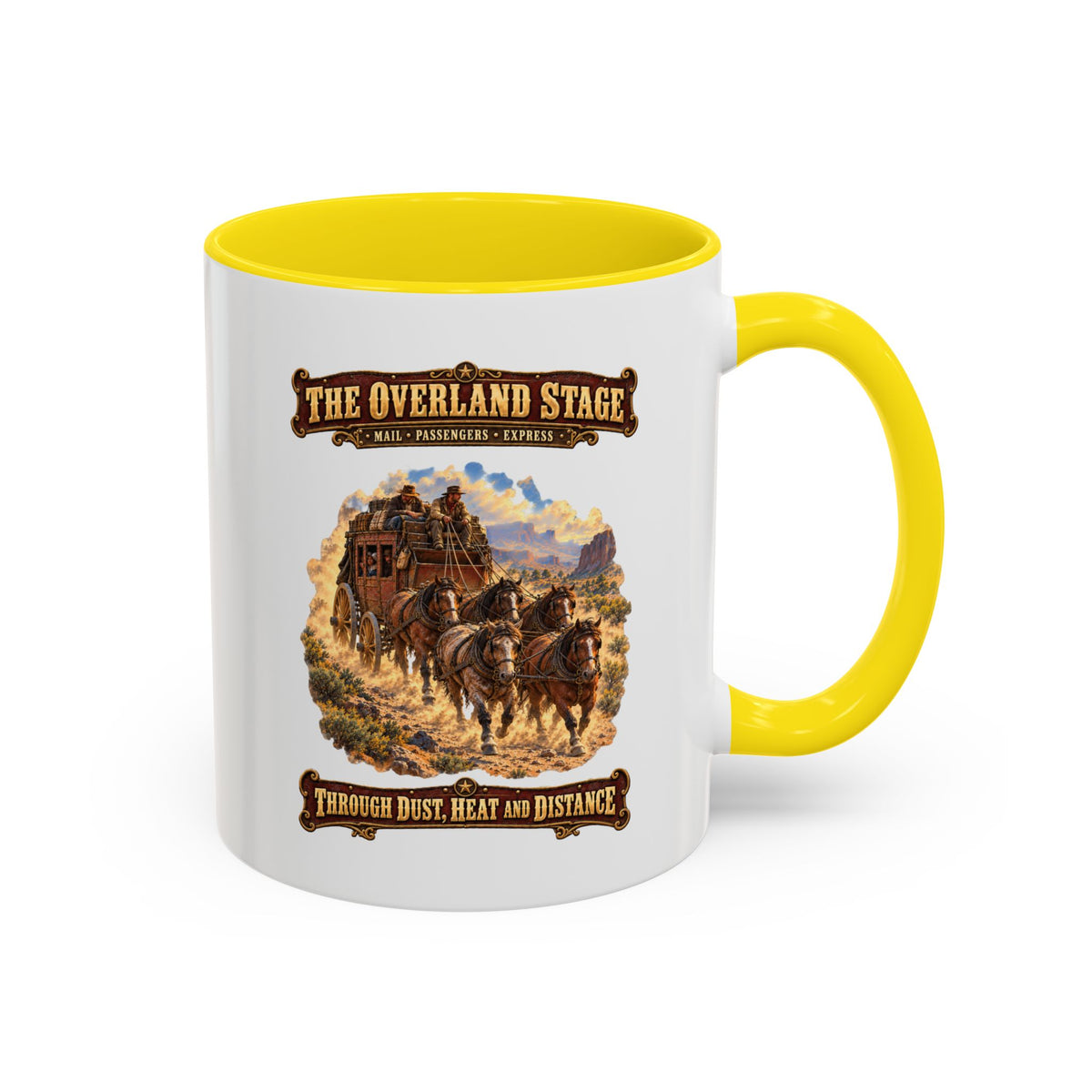 Accent Coffee Mug (11, 15oz) - Overland Stage - Dusty Trails - 3D - Enhanced