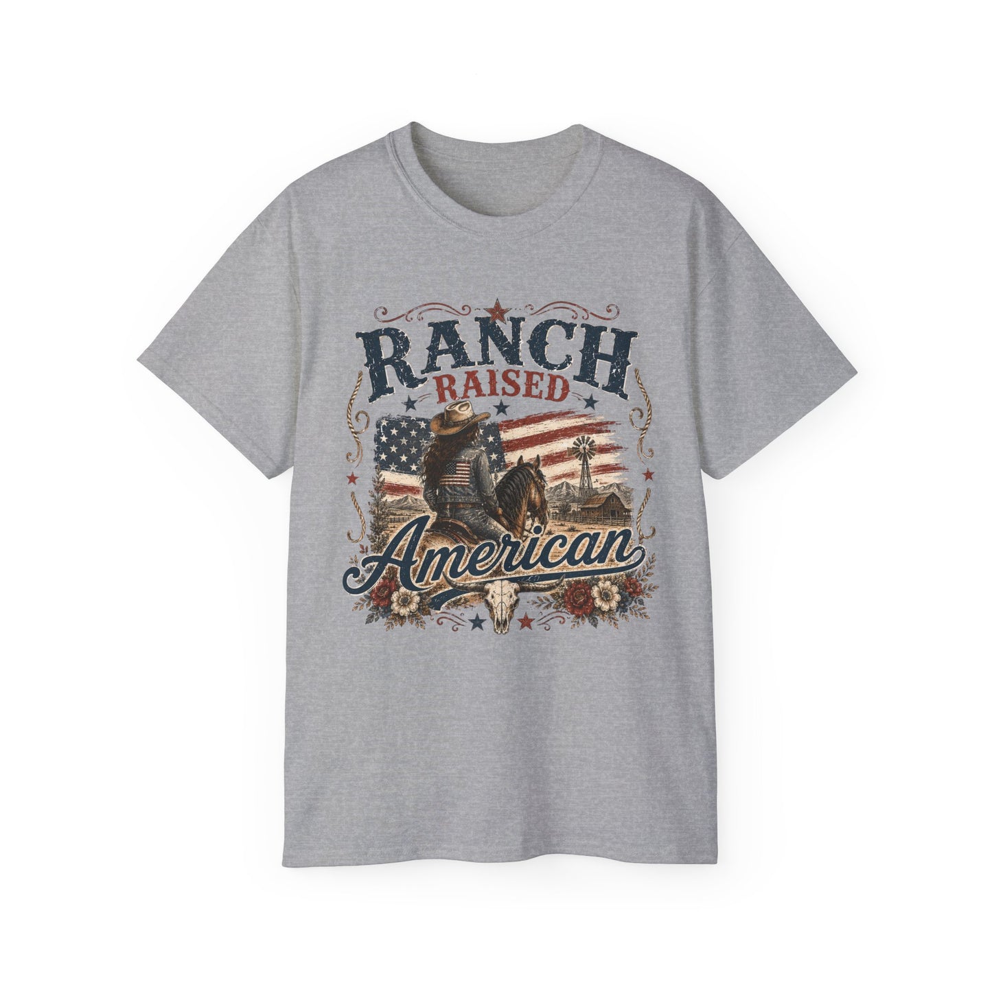 T-Shirt - Raised on a ranch, American spirit