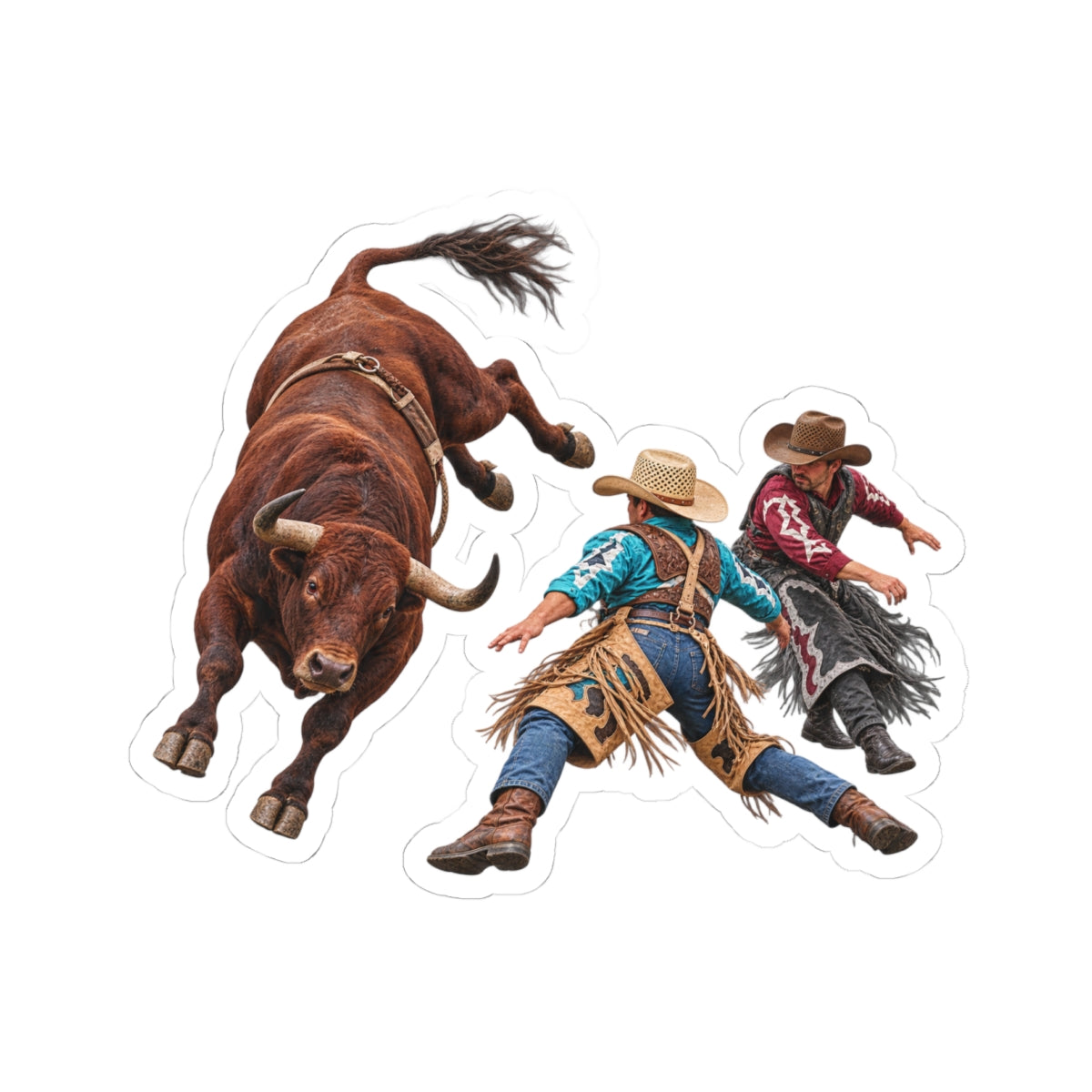 Kiss-Cut Stickers - Cowboys - Clowns and Brown Bull - without Text - 3D Transparent