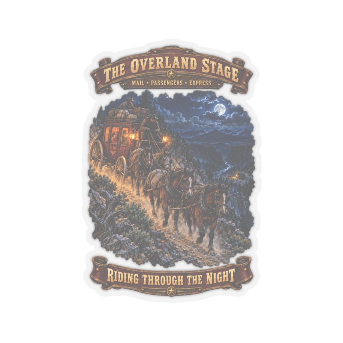 Kiss-Cut Sticker - Night Ride Overland Stage - Dusty Trails - 3D - Enhanced