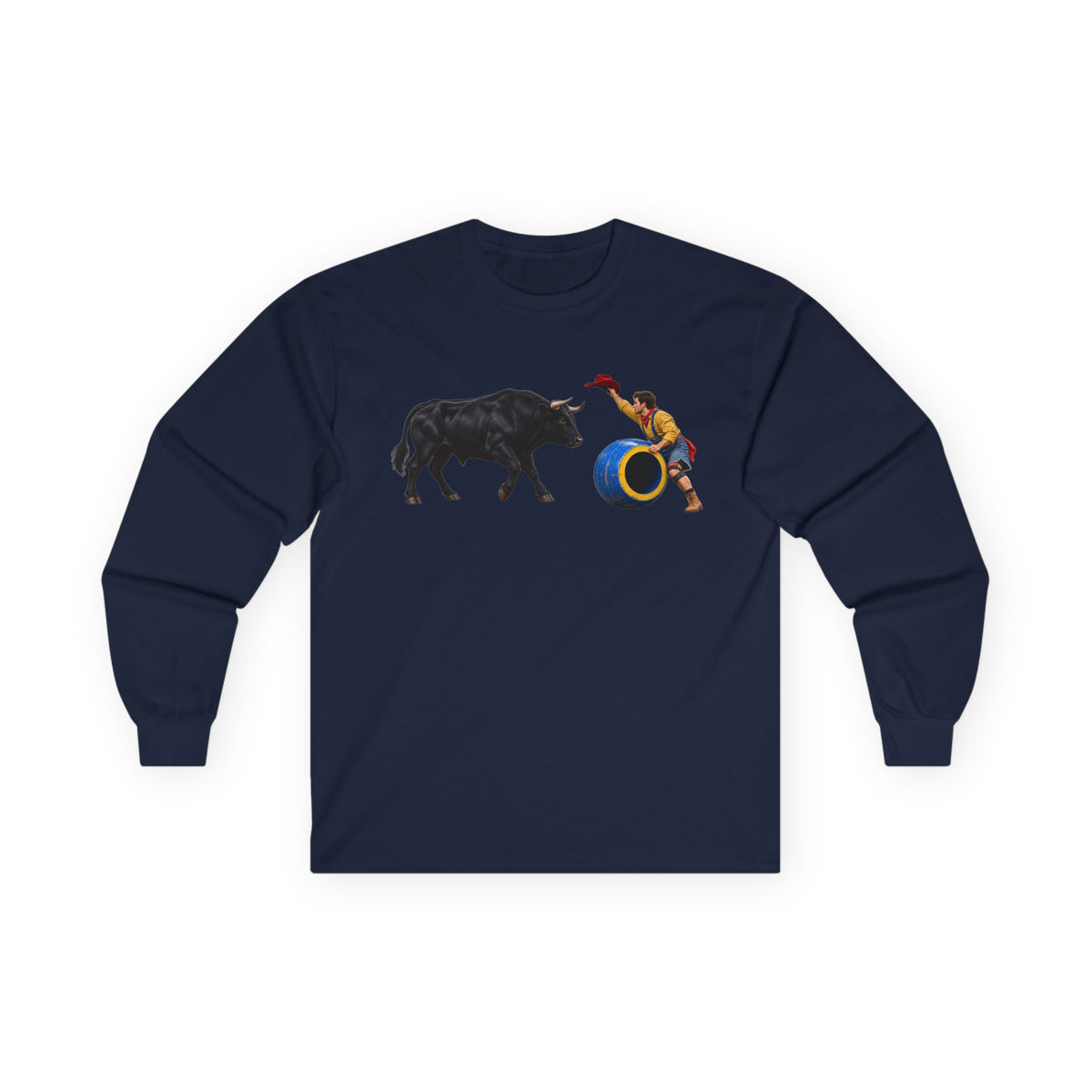 Unisex Ultra Cotton Long Sleeve Tee - Cowboys - Clown Teasing Bull, Barrel - 3D Transparent