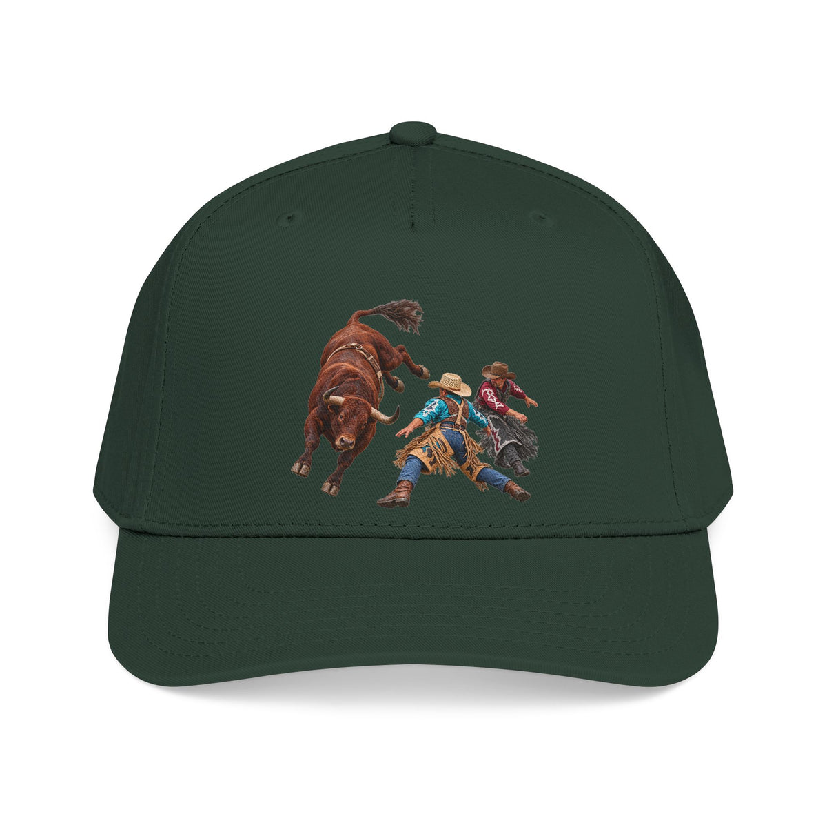 Mid Profile Baseball Cap — Cowboys - Clowns and Brown Bull - without Text - 3D Transparent
