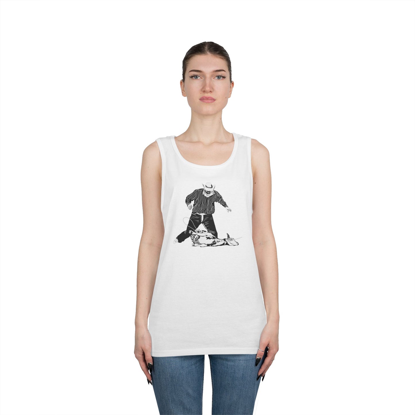 Unisex Heavy Cotton Tank Top - Calf Roping - BW