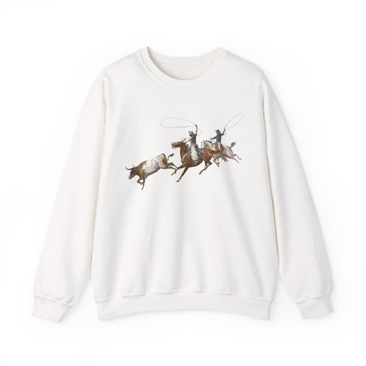 Crewneck Sweatshirt - 2 Cowboys Roping 1 Longhorn X 300