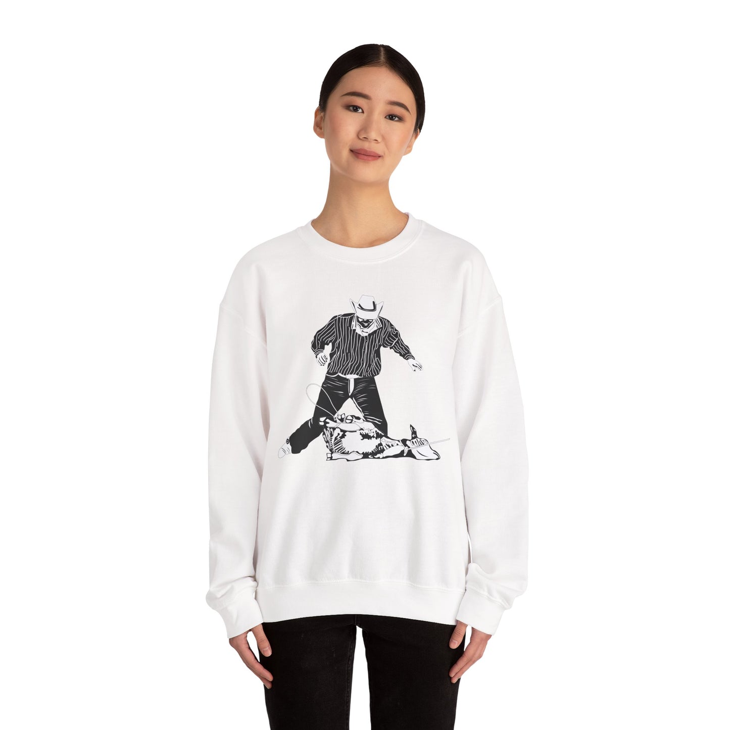 Crewneck Sweatshirt - Calf Roping - BW