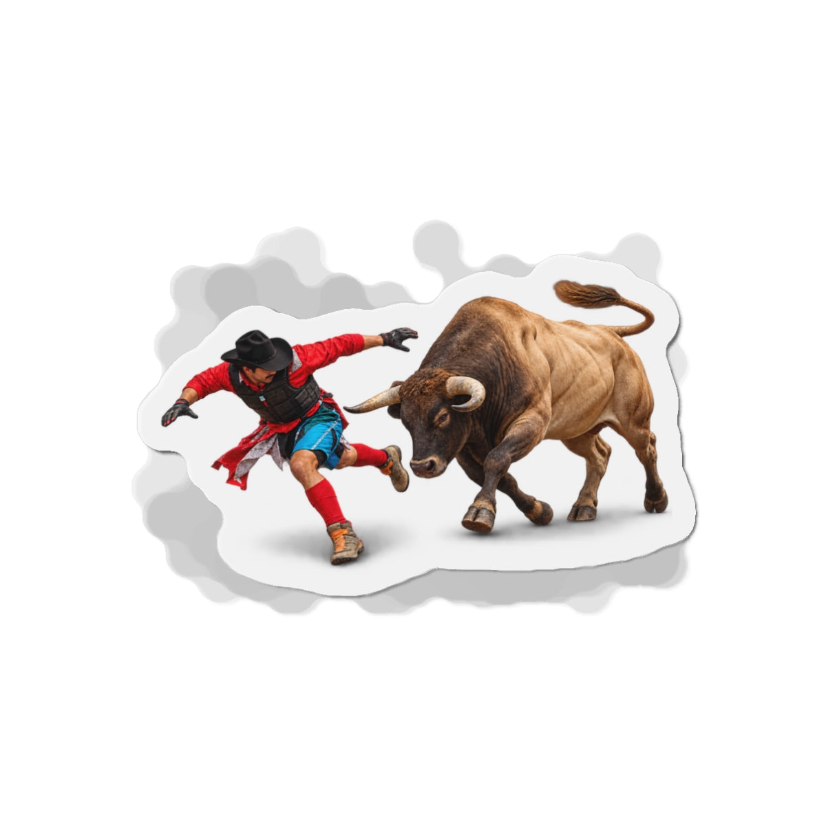 Die-Cut Magnets — Cowboys - Bull Chasing Clown - without Text - 3D Transparent