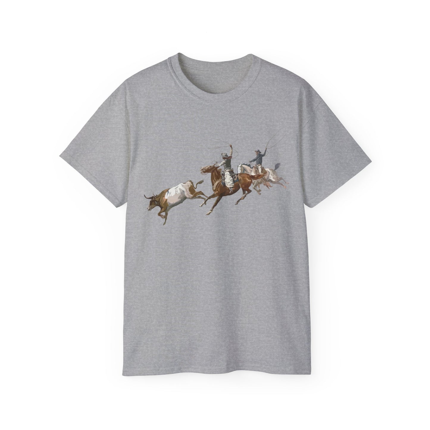 Unisex Ultra Cotton Tee - 2 Cowboys Roping 1 Longhorn X 300