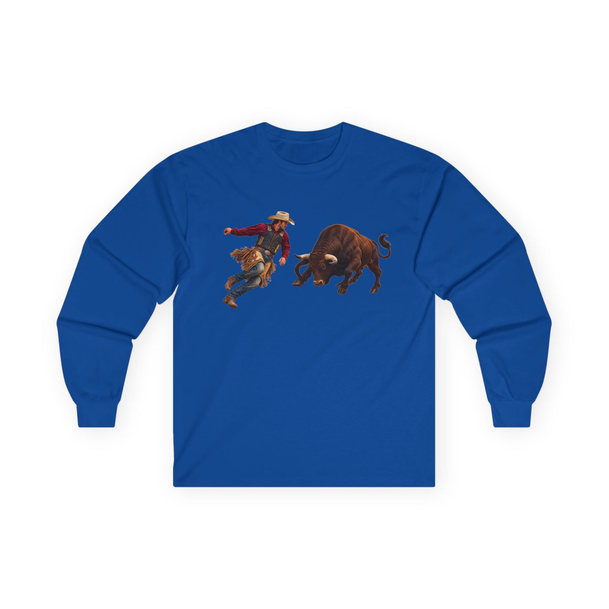 Unisex Ultra Cotton Long Sleeve Tee - Cowboys - Cowboy and Bull - Color - 3D Transparent