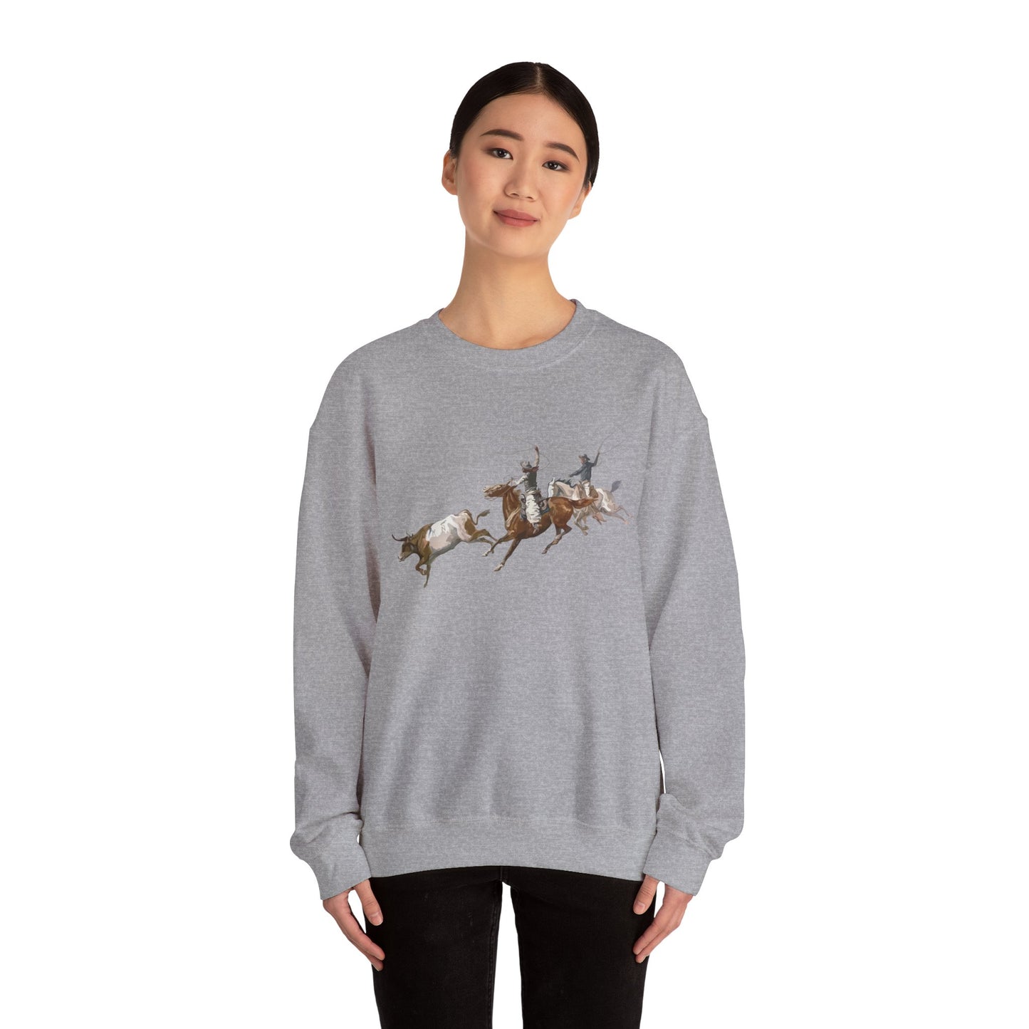 Crewneck Sweatshirt - 2 Cowboys Roping 1 Longhorn X 300