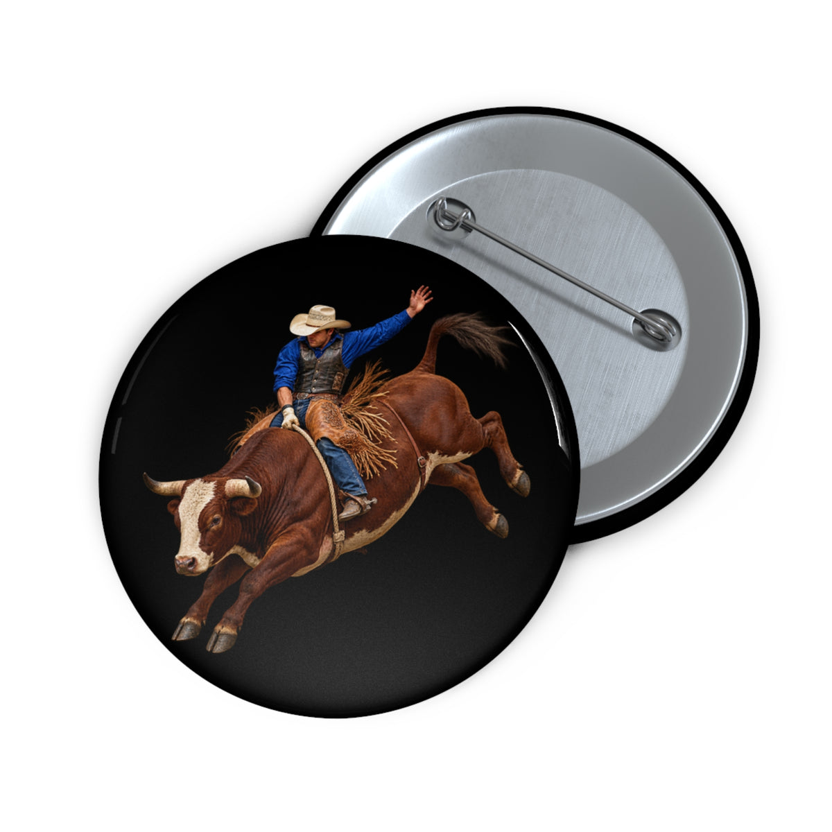 Custom Pin Buttons - Cowboys - Bull Rider - Mid Ride - without Text - 3D Transparent