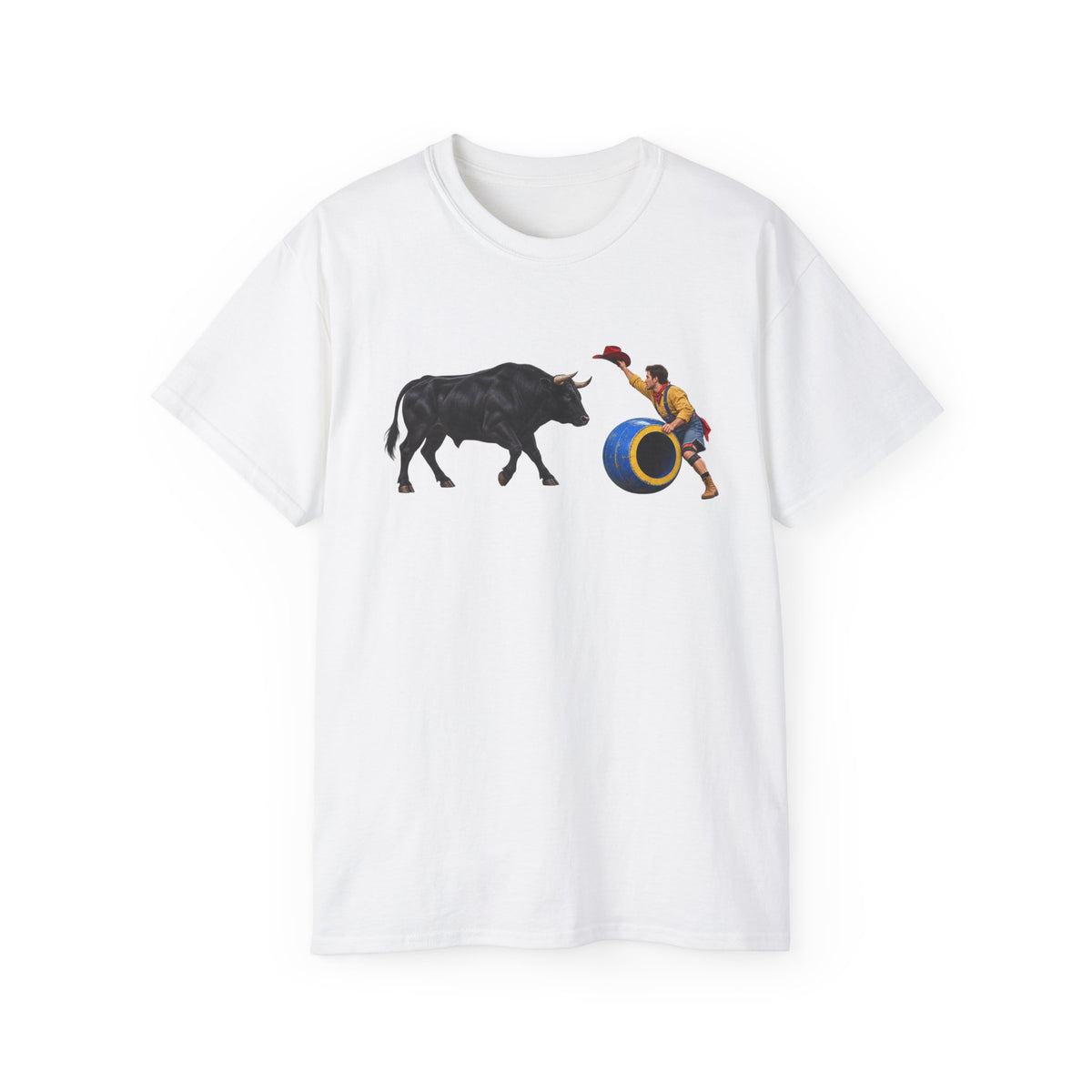 Unisex Ultra Cotton Tee - Cowboys - Clown Teasing Bull, Barrel - 3D Transparent