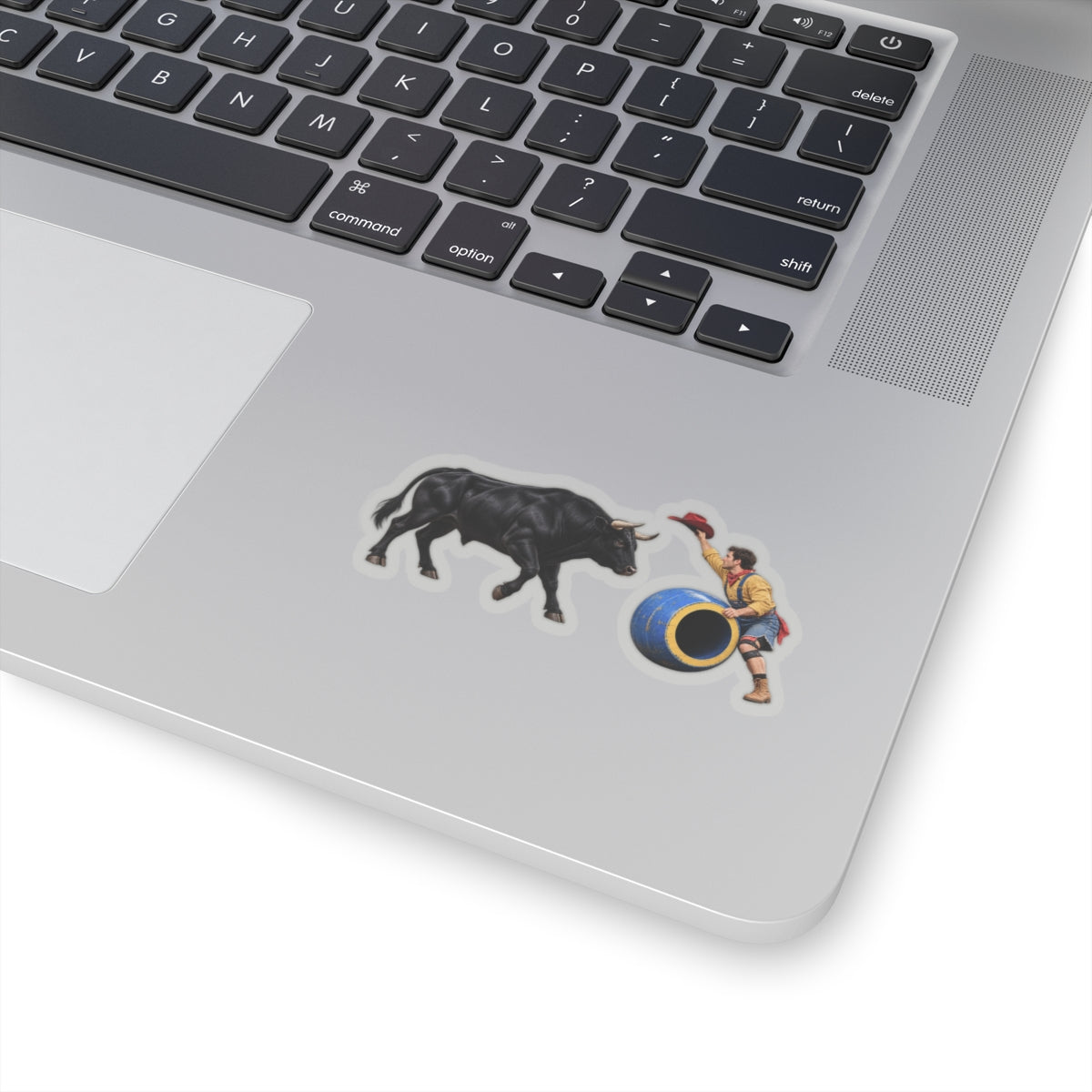 Kiss-Cut Stickers - Cowboys - Clown Teasing Bull, Barrel - 3D Transparent