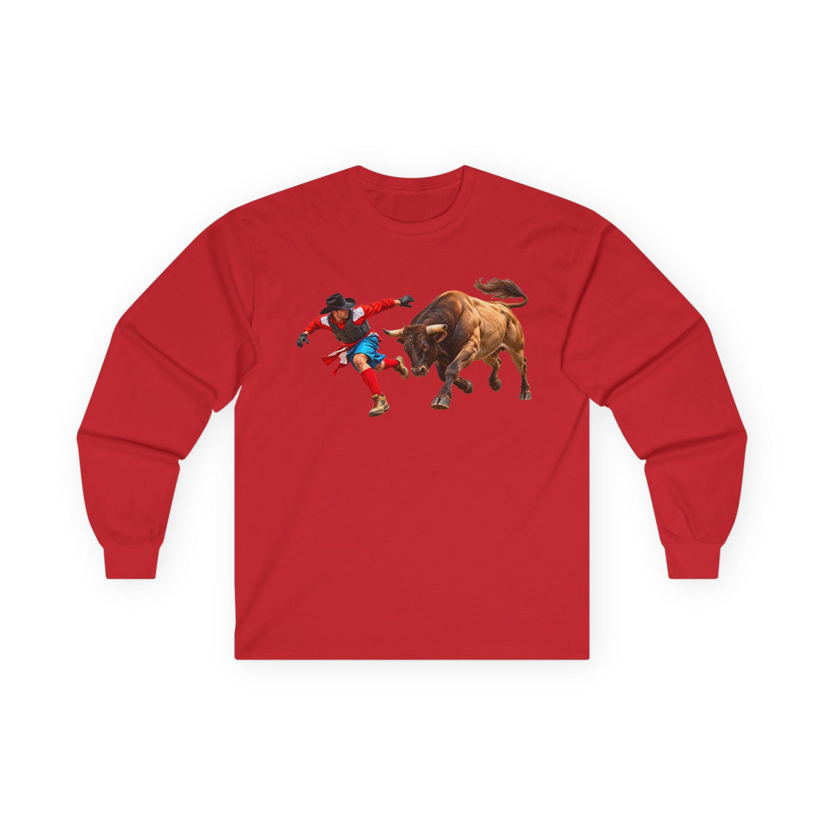 Unisex Ultra Cotton Long Sleeve Tee - Cowboys - Bull Chasing Clown - without Text - 3D Transparent