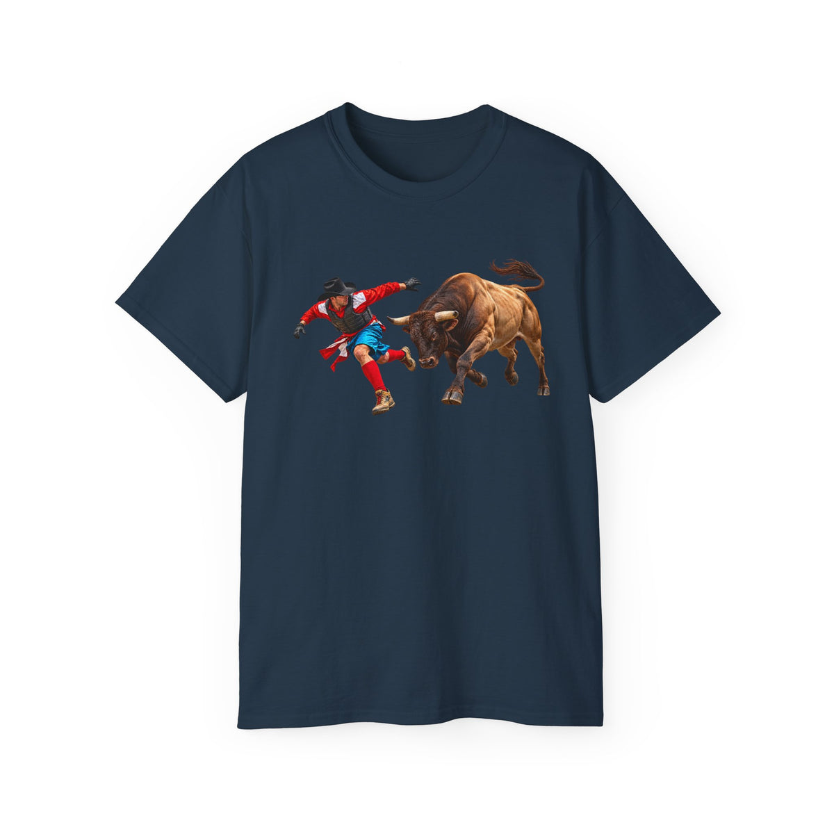 Unisex Ultra Cotton Tee - Cowboys - Bull Chasing Clown - without Text - 3D Transparent