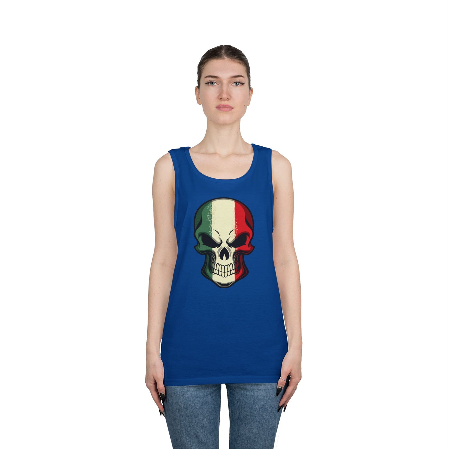 Unisex Heavy Cotton Tank Top - Red White Green Skull