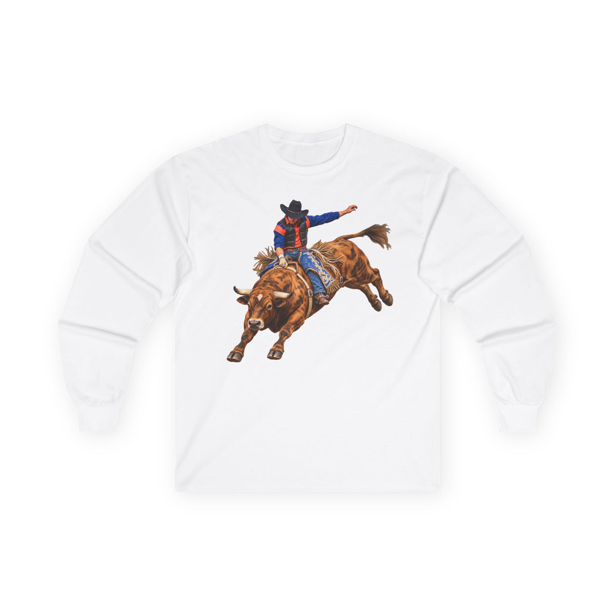 Unisex Ultra Cotton Long Sleeve Tee - Cowboys - Bull Rider - Oblique - without Text - 3D Transparent