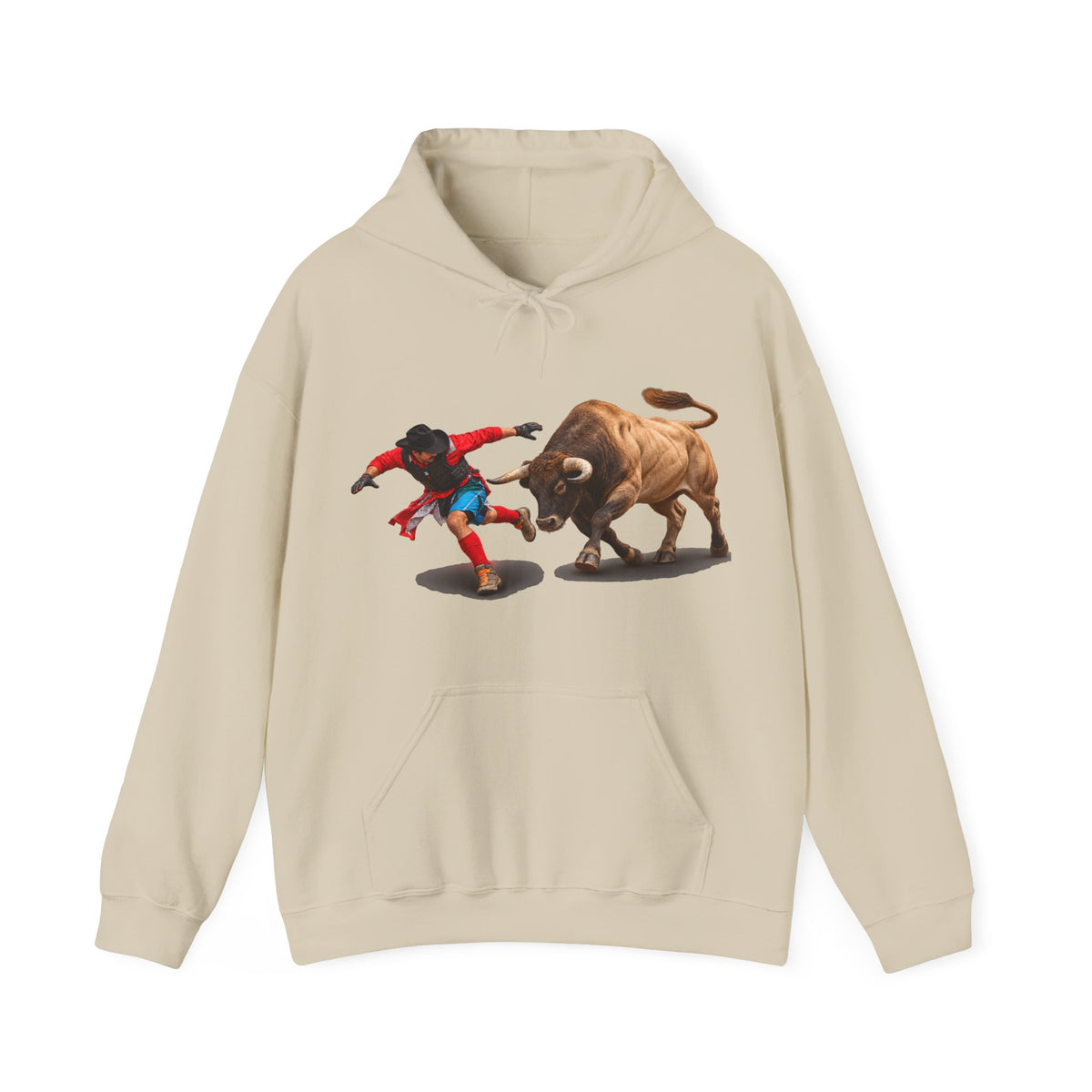 Hoodie — Cowboys - Bull Chasing Clown - Ground Shadow - without Text - 3D Transparent
