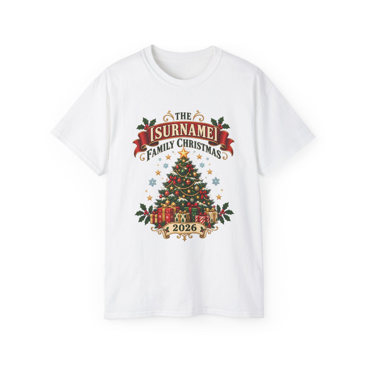Unisex Ultra Cotton Tee - Vintage Family Christmas Tree - Free Customization