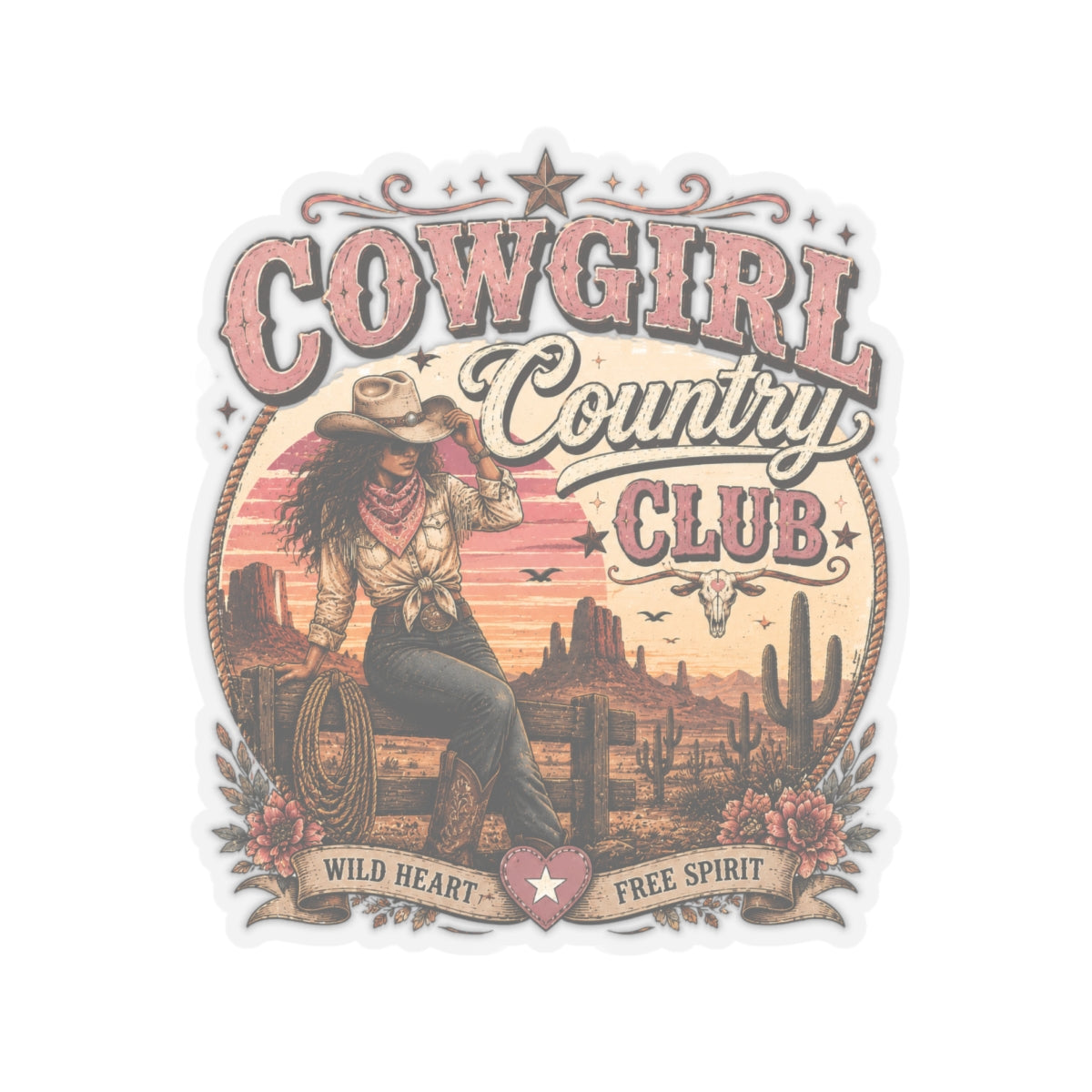 Kiss-Cut Sticker — Cowgirl country club emblem