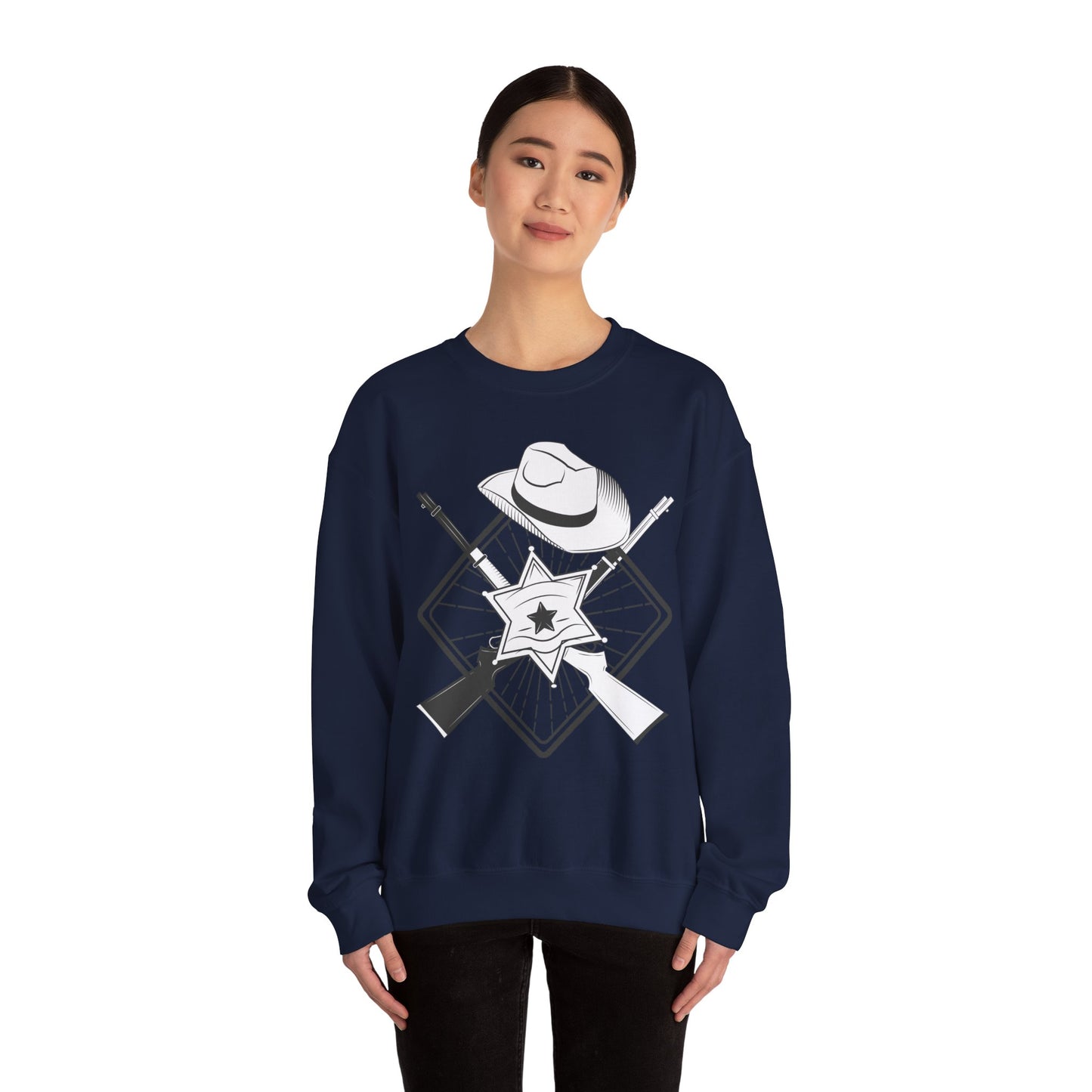 Crewneck Sweatshirt - Vintage Cowboy w Rifles and Hat