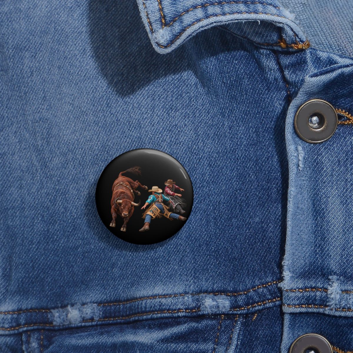 Custom Pin Buttons - Cowboys - Clowns and Brown Bull - without Text - 3D Transparent