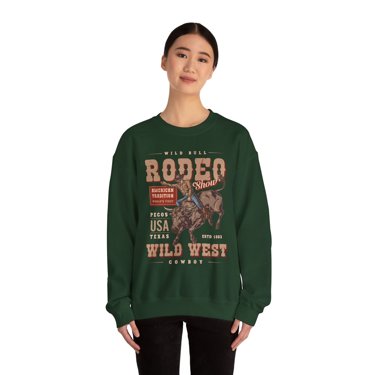 Crewneck Sweatshirt - American Tradition Wild Bull Rodeo Show - Wild West Cowboy, Texas