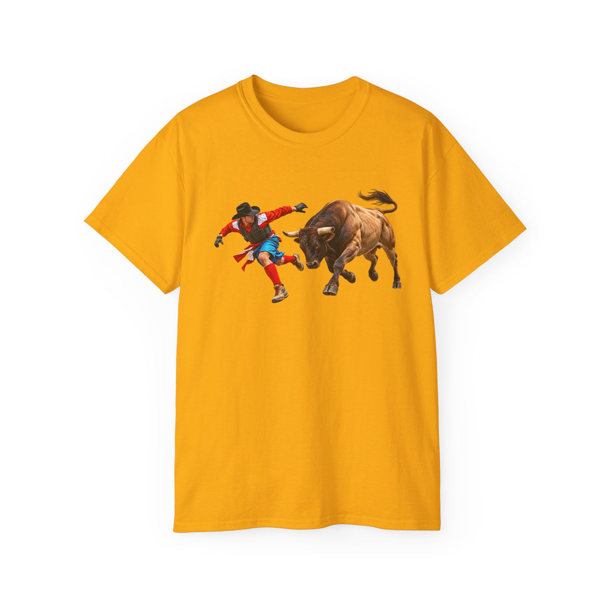 Unisex Ultra Cotton Tee - Cowboys - Bull Chasing Clown - without Text - 3D Transparent