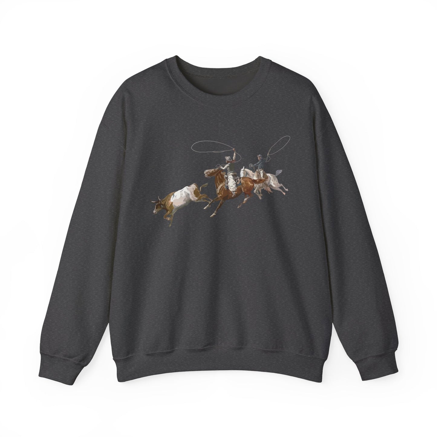 Crewneck Sweatshirt - 2 Cowboys Roping 1 Longhorn X 300