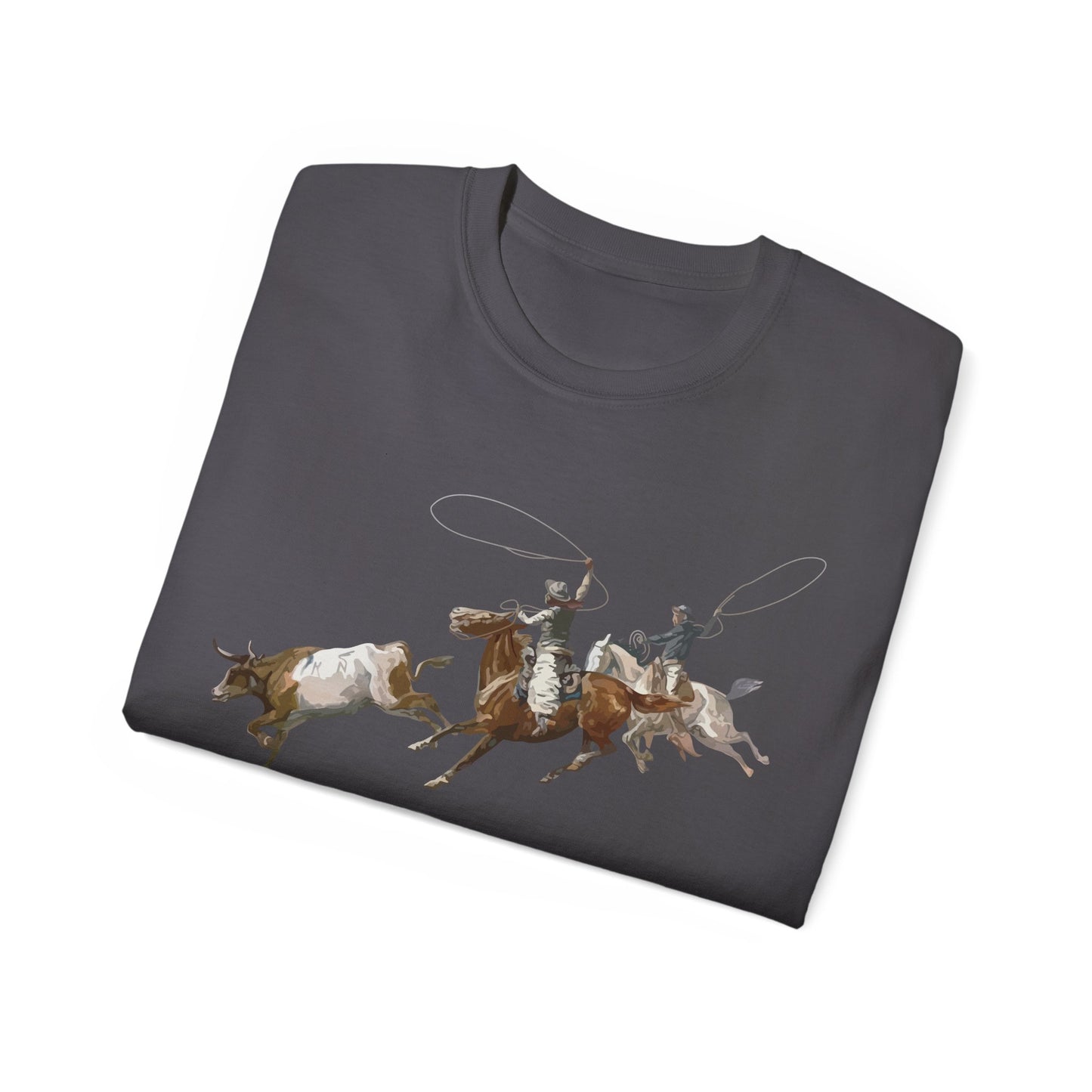 Unisex Ultra Cotton Tee - 2 Cowboys Roping 1 Longhorn X 300