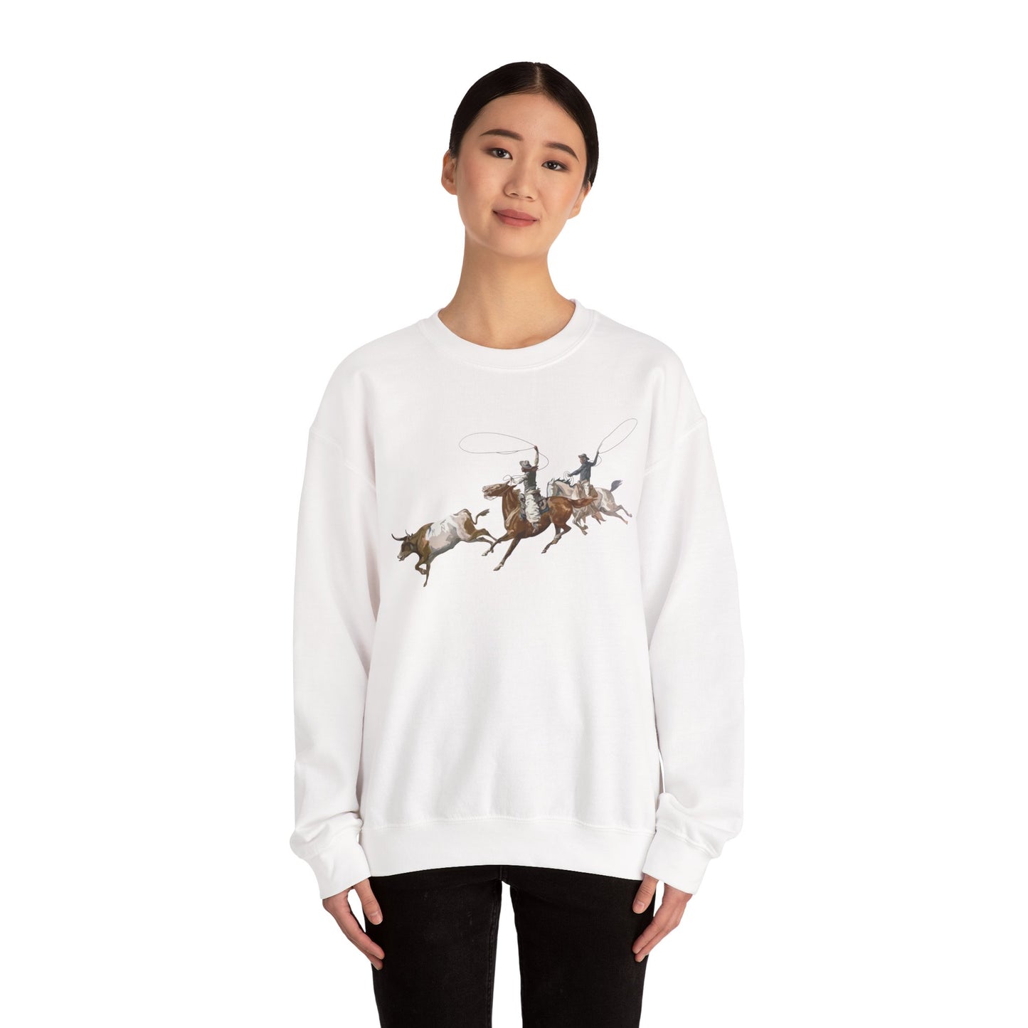 Crewneck Sweatshirt - 2 Cowboys Roping 1 Longhorn X 300