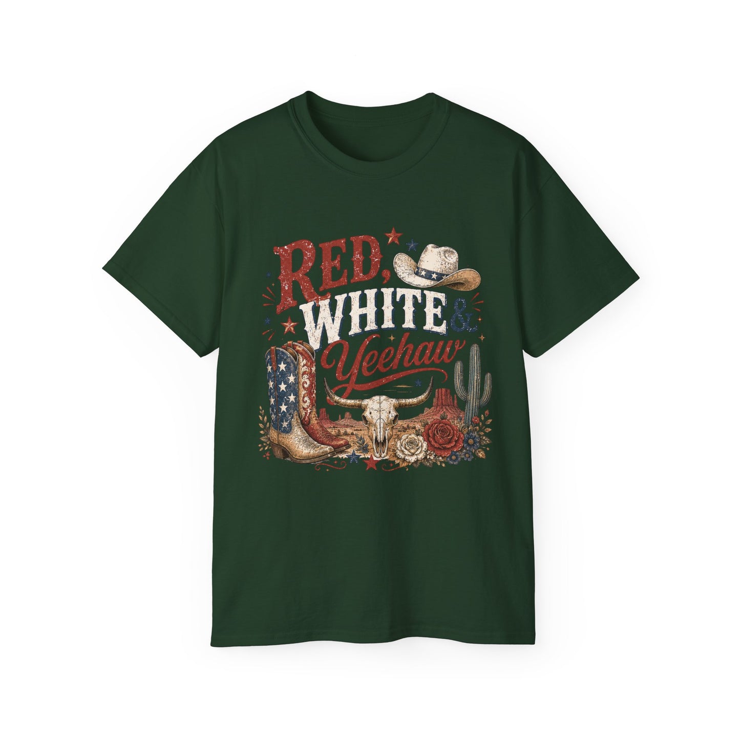 T-Shirt - Red, white & yeehaw in the desert