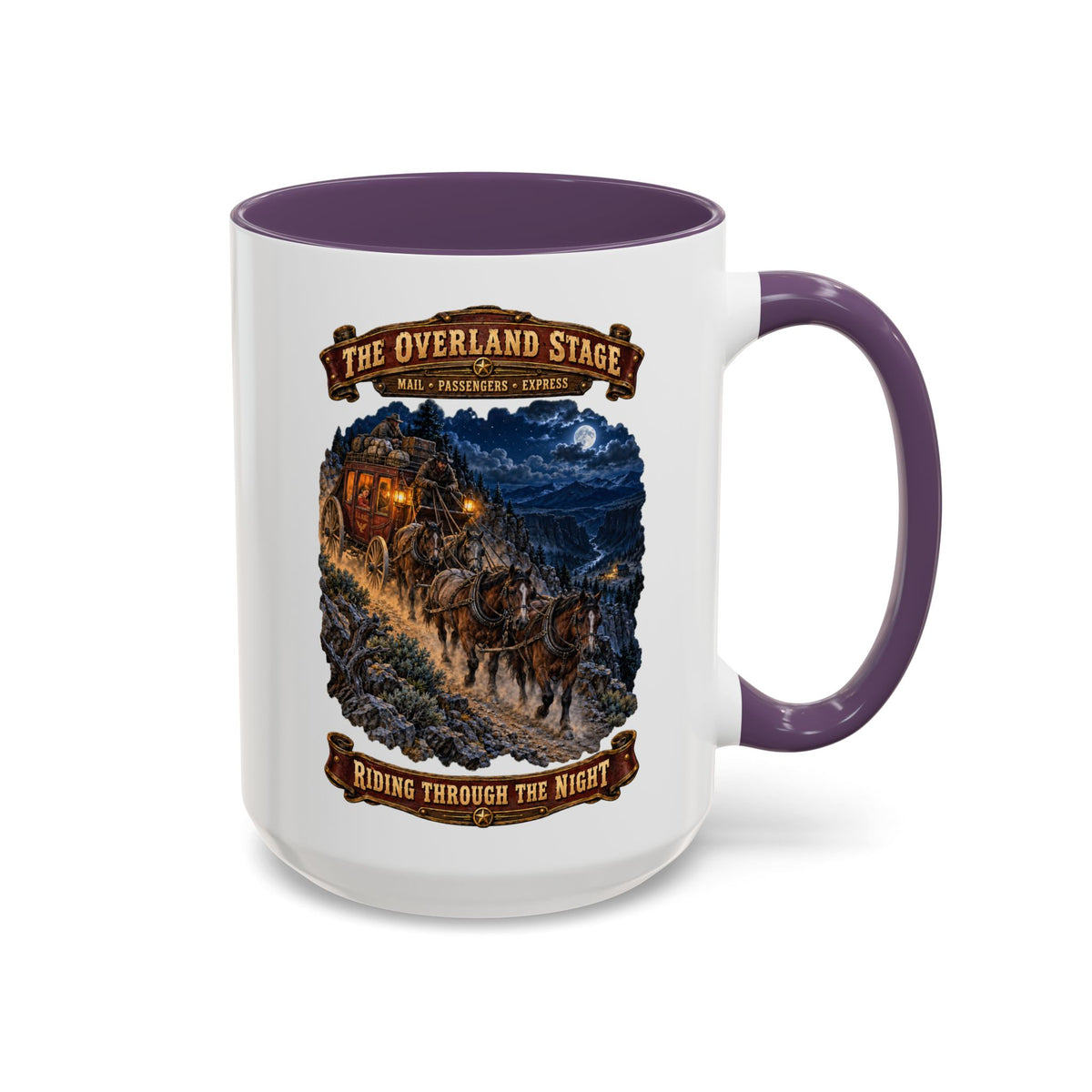 Accent Coffee Mug (11, 15oz) - Night Ride Overland Stage - Dusty Trails - 3D - Enhanced