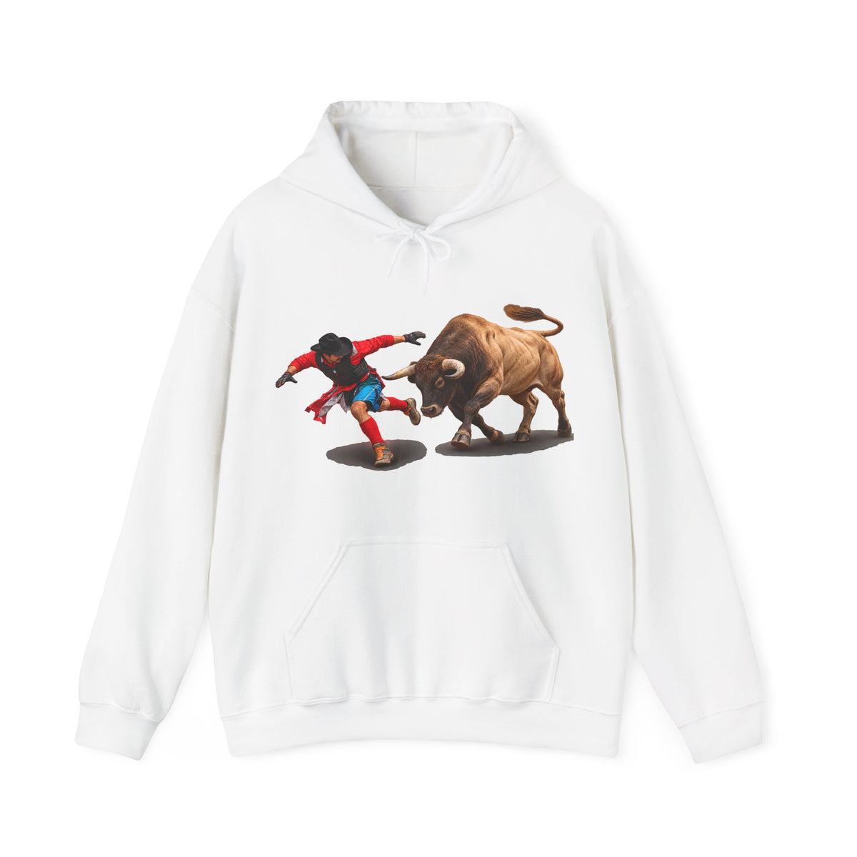 Hoodie — Cowboys - Bull Chasing Clown - Ground Shadow - without Text - 3D Transparent