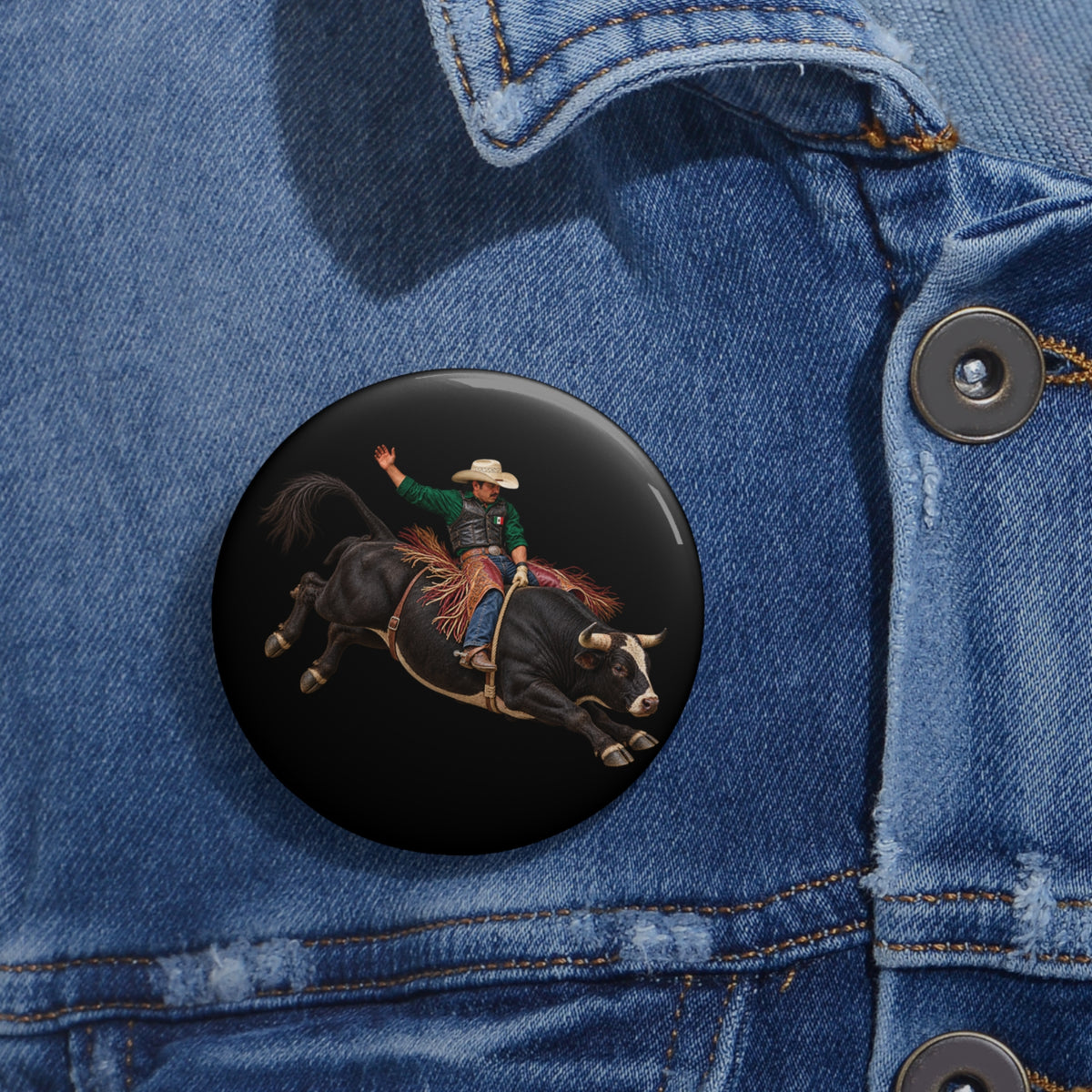 Custom Pin Buttons - Cowboys - Bull Rider - Latino - without Text - 3D Transparent