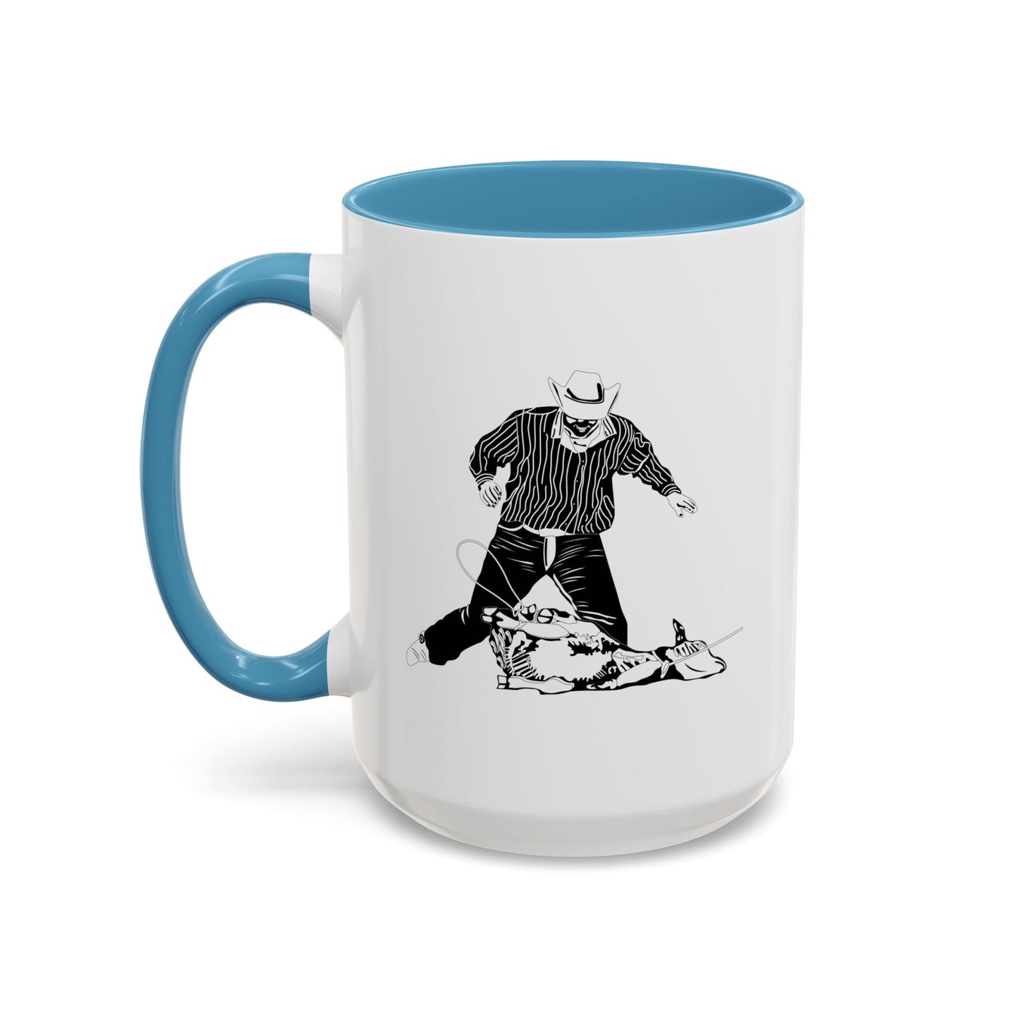 Accent Coffee Mug (11, 15oz) - Calf Roping - BW