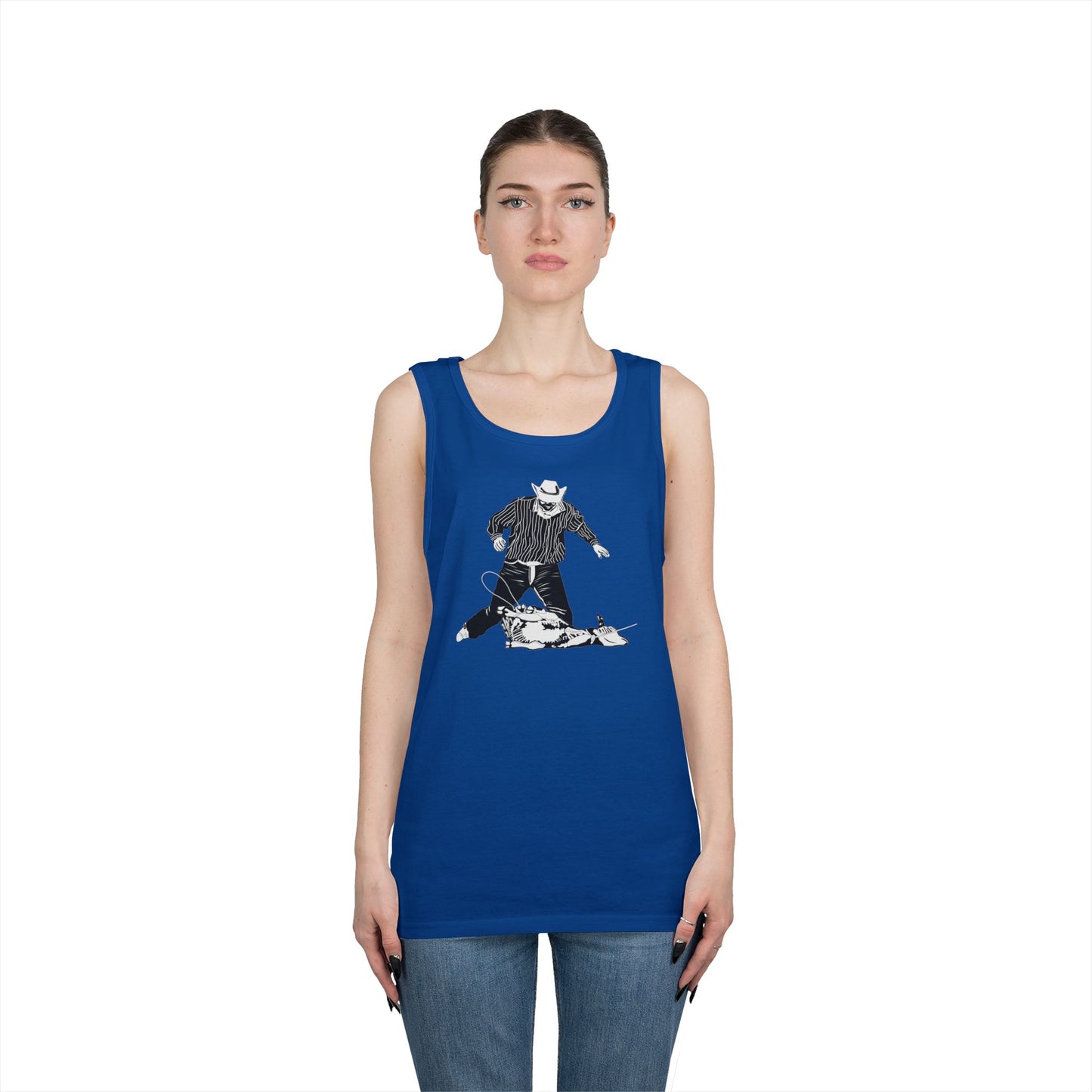 Unisex Heavy Cotton Tank Top - Calf Roping - BW