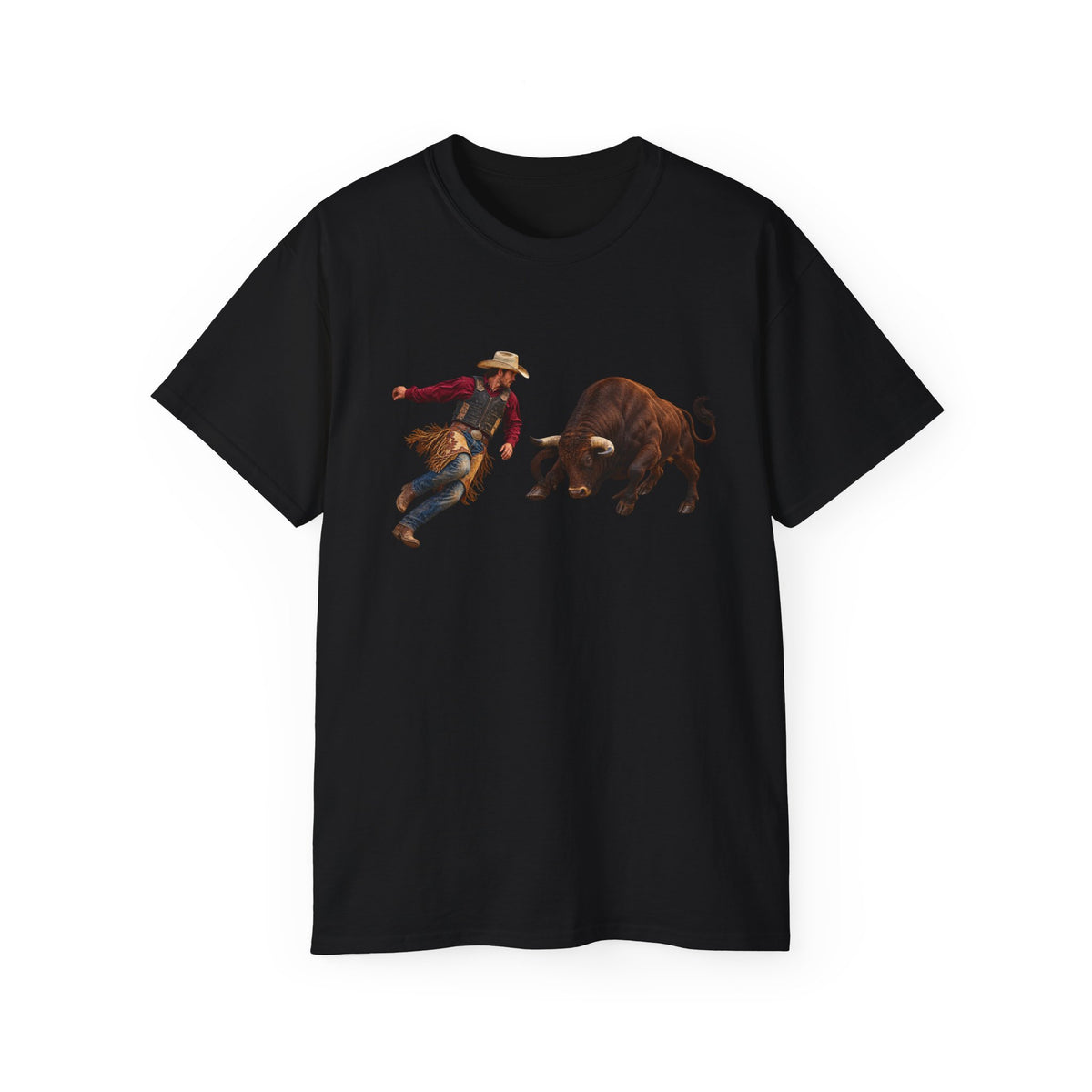 Unisex Ultra Cotton Tee - Cowboys - Cowboy and Bull - Color - 3D Transparent