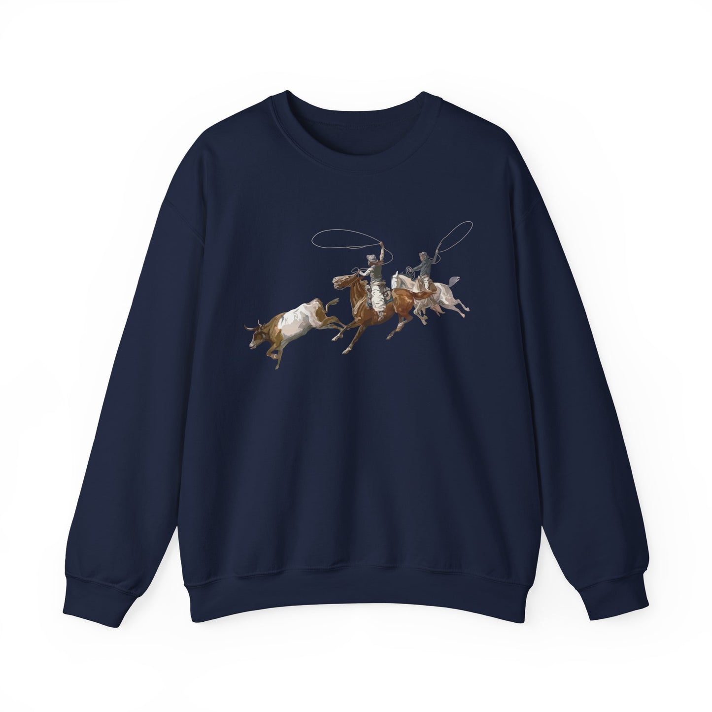 Crewneck Sweatshirt - 2 Cowboys Roping 1 Longhorn X 300