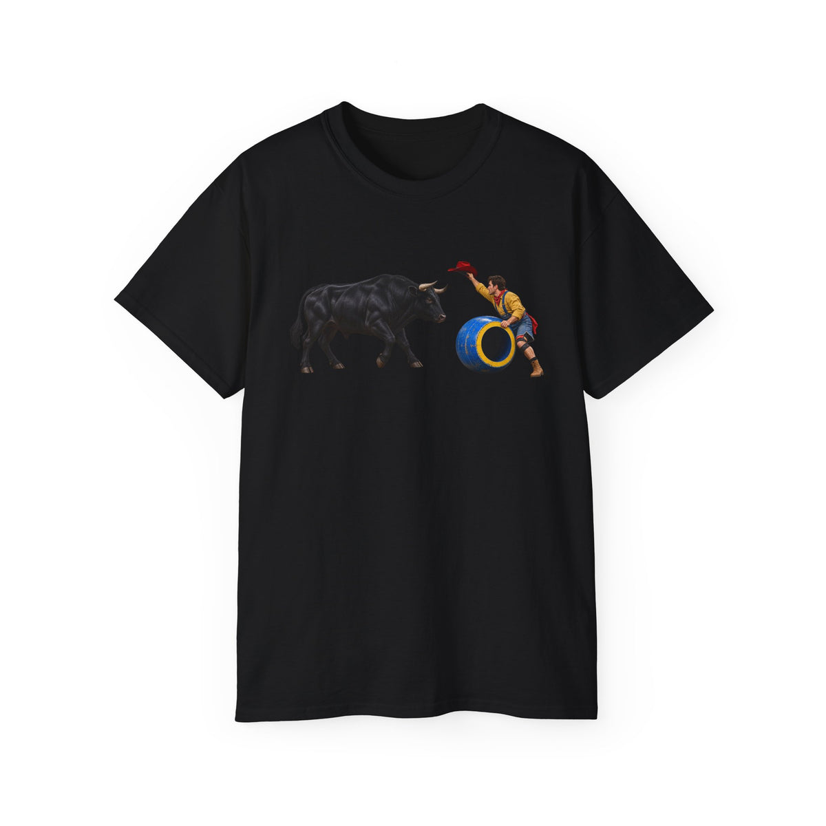 Unisex Ultra Cotton Tee - Cowboys - Clown Teasing Bull, Barrel - 3D Transparent