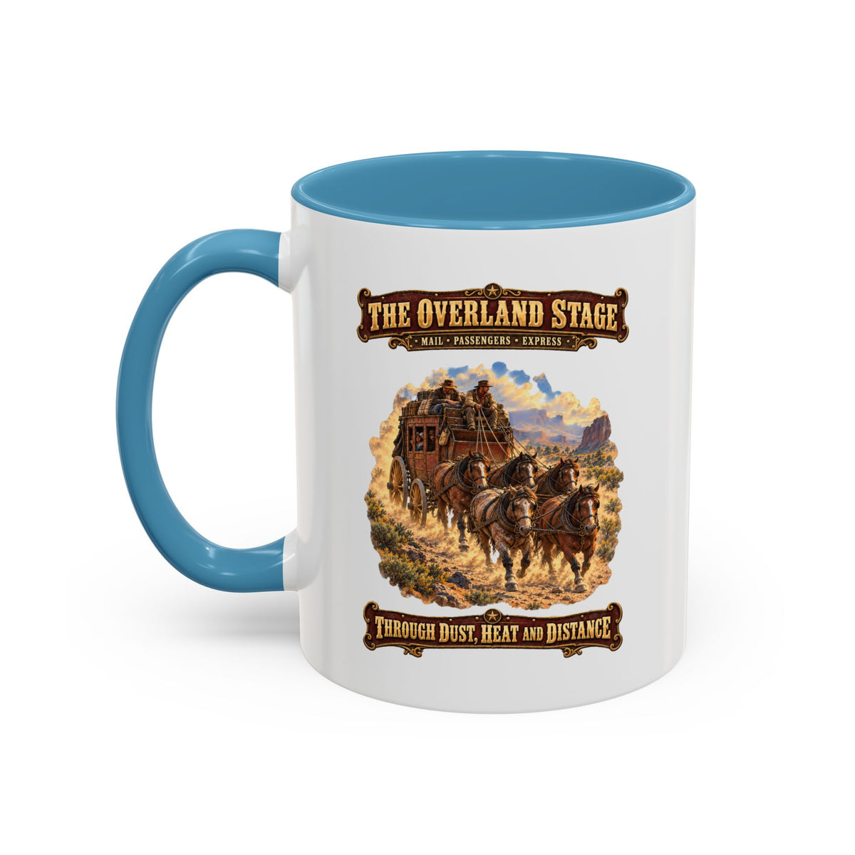 Accent Coffee Mug (11, 15oz) - Overland Stage - Dusty Trails - 3D - Enhanced