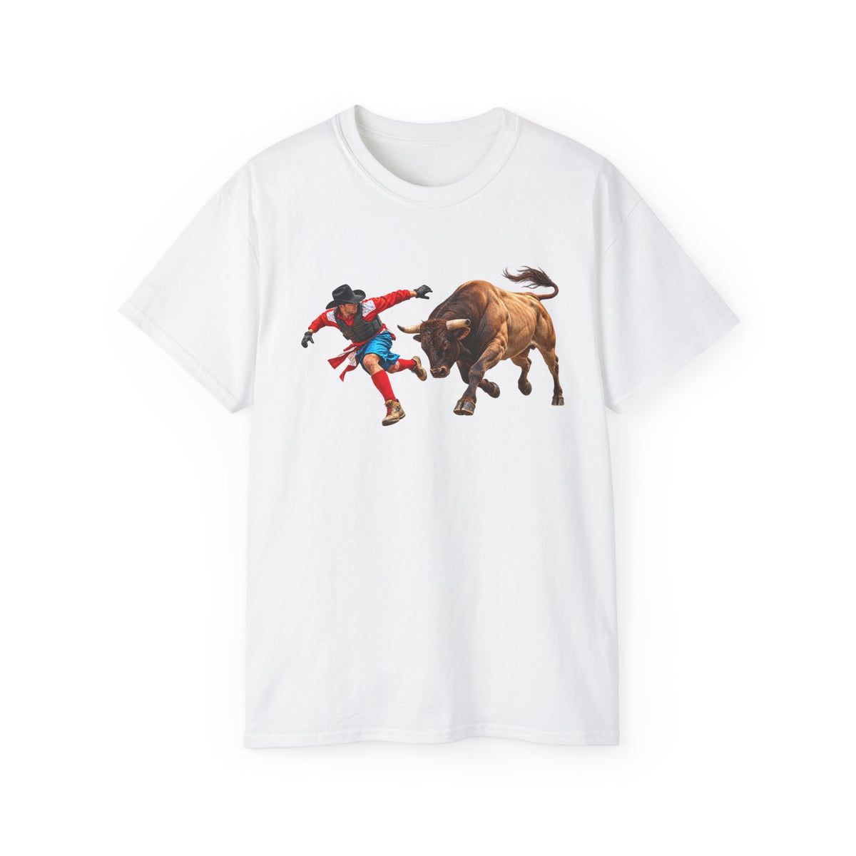 Unisex Ultra Cotton Tee - Cowboys - Bull Chasing Clown - without Text - 3D Transparent