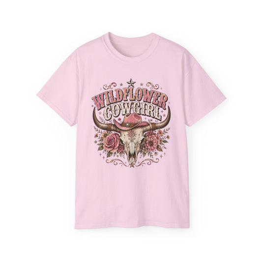 T-Shirt - Wildflower cowgirl with rustic charm