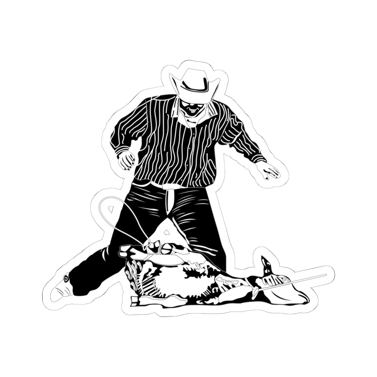 Kiss-Cut Stickers - Calf Roping - BW