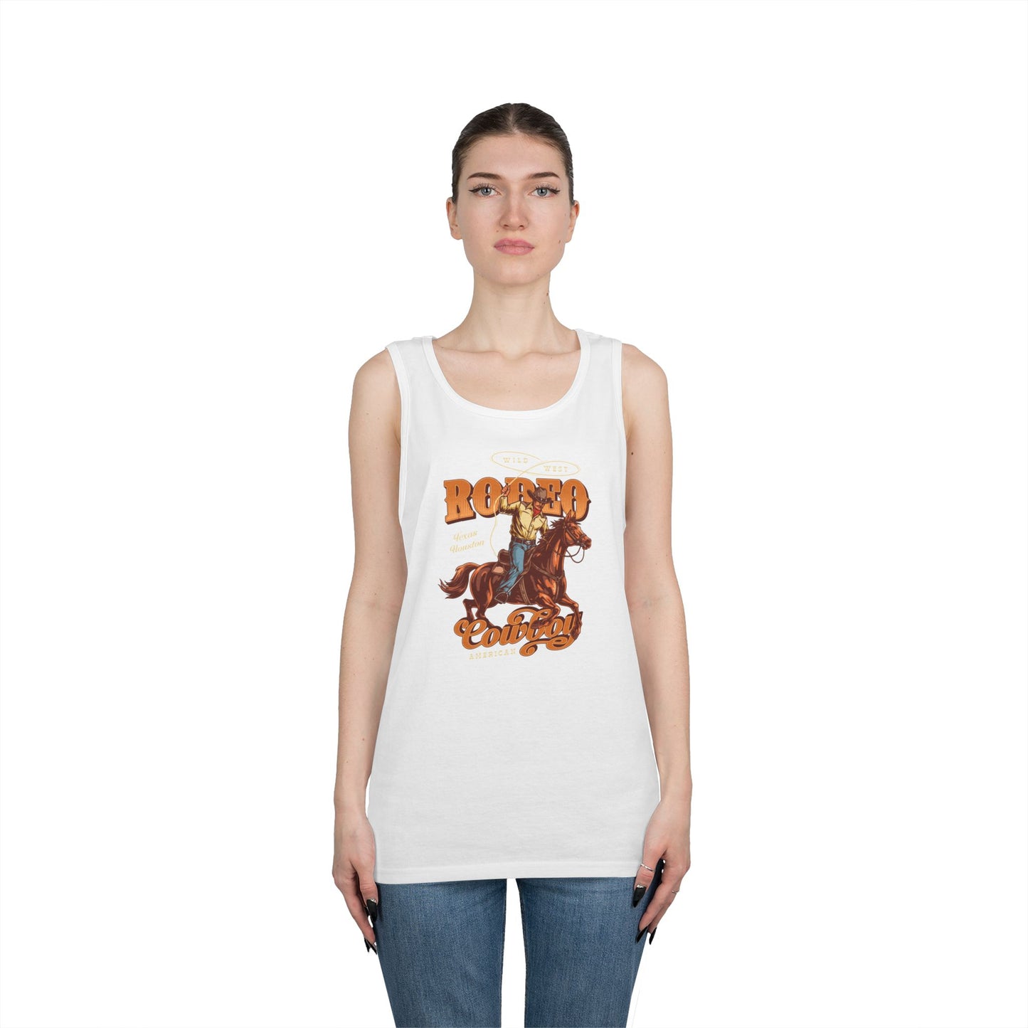 Unisex Heavy Cotton Tank Top - Wild West - Houston, Texas - American Rodeo Cowboy