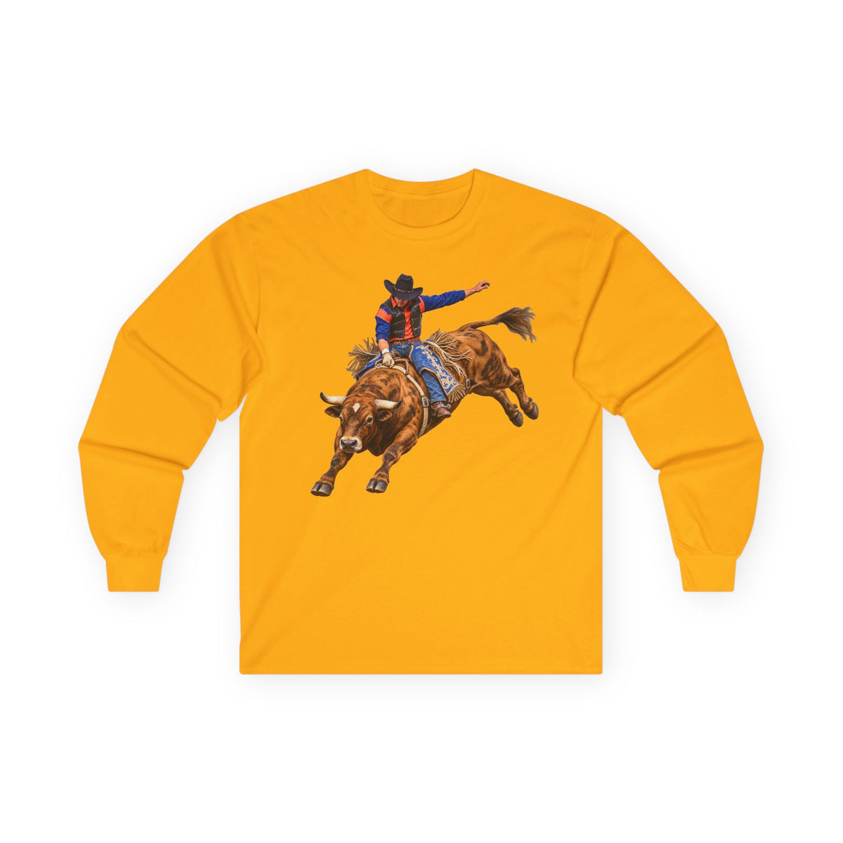 Unisex Ultra Cotton Long Sleeve Tee - Cowboys - Bull Rider - Oblique - without Text - 3D Transparent