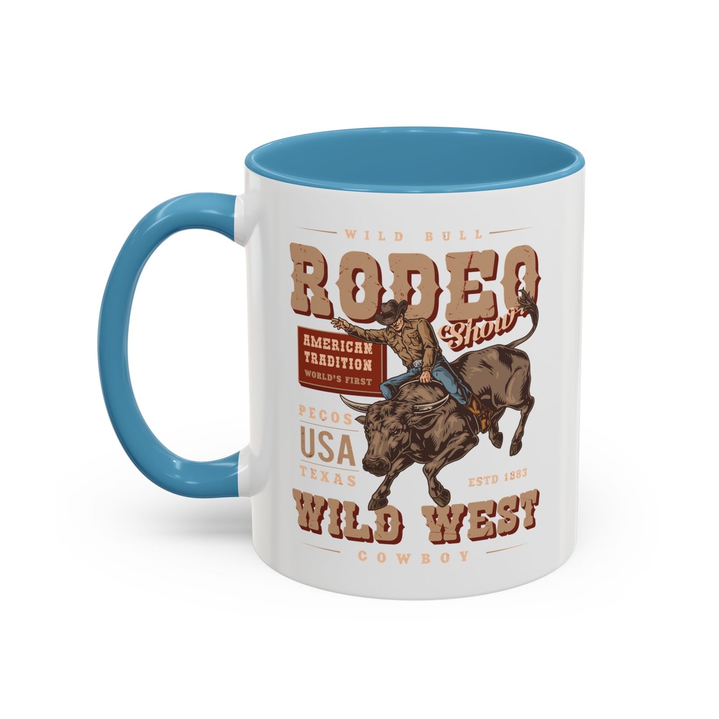 Accent Coffee Mug (11, 15oz) - American Tradition Wild Bull Rodeo Show - Wild West Cowboy, Texas