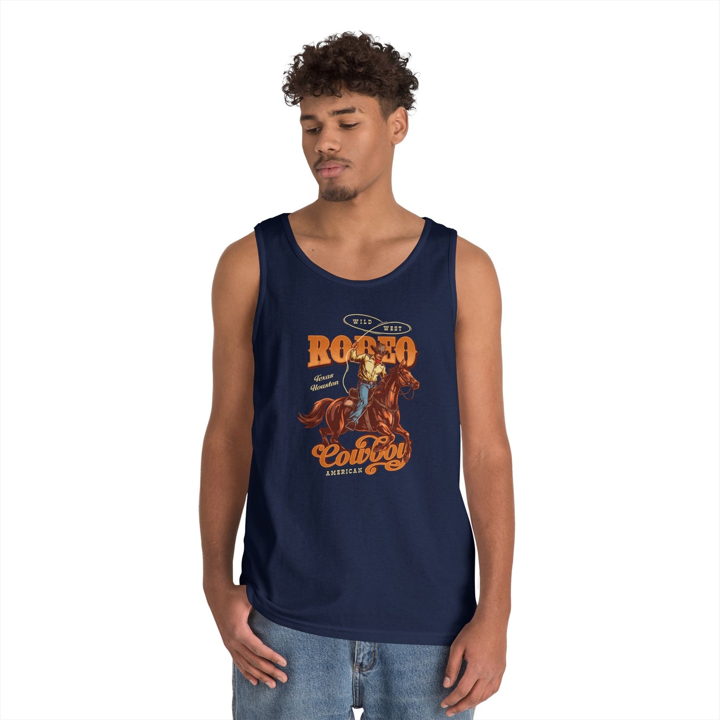Unisex Heavy Cotton Tank Top - Wild West - Houston, Texas - American Rodeo Cowboy