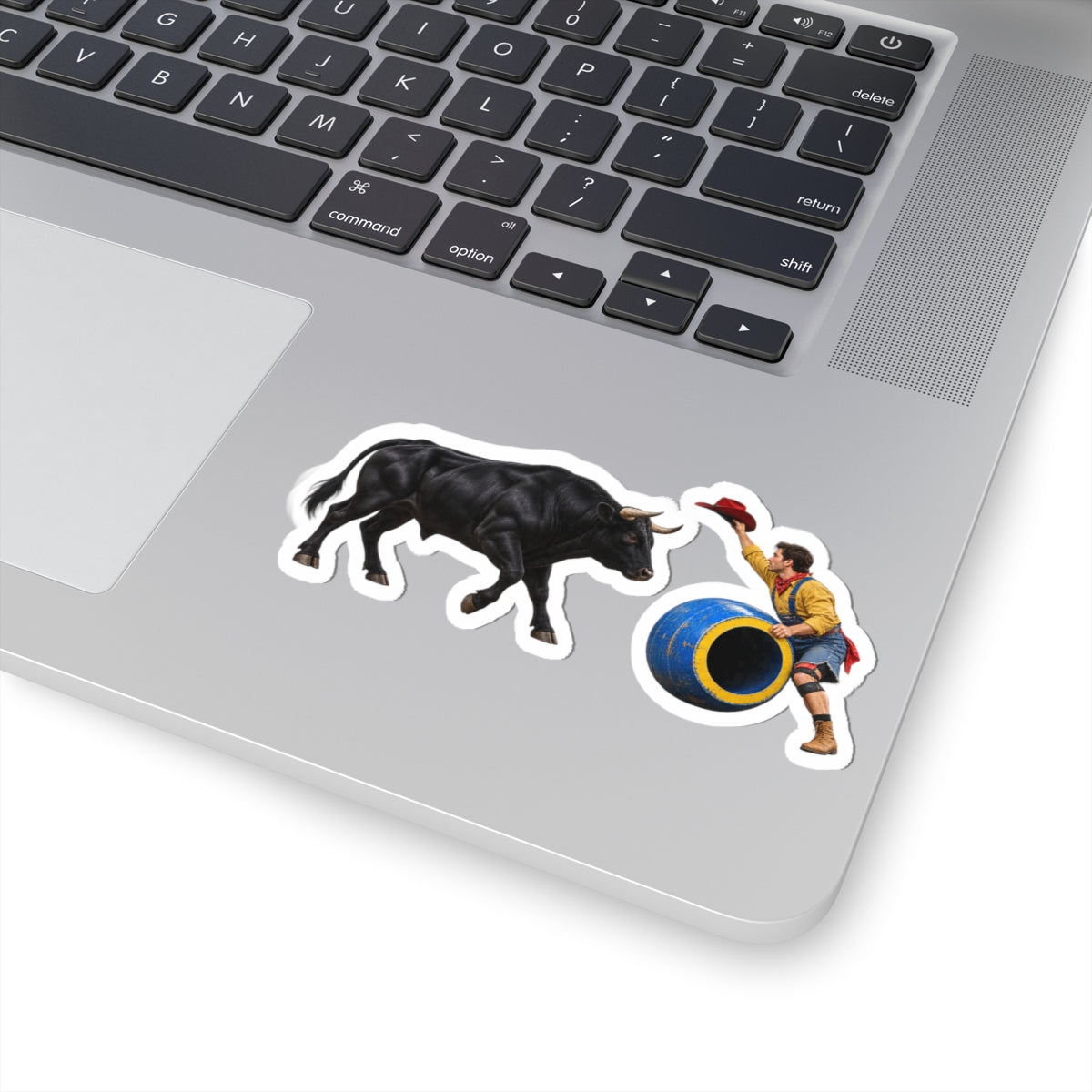Kiss-Cut Stickers - Cowboys - Clown Teasing Bull, Barrel - 3D Transparent